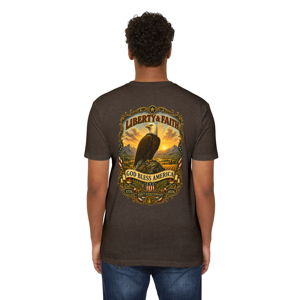 Heritage Print Co - Liberty & Faith Eagle - God Bless America - USA 250 years - 4th of July - Next Level 6210 CVC Super Soft T-Shirt