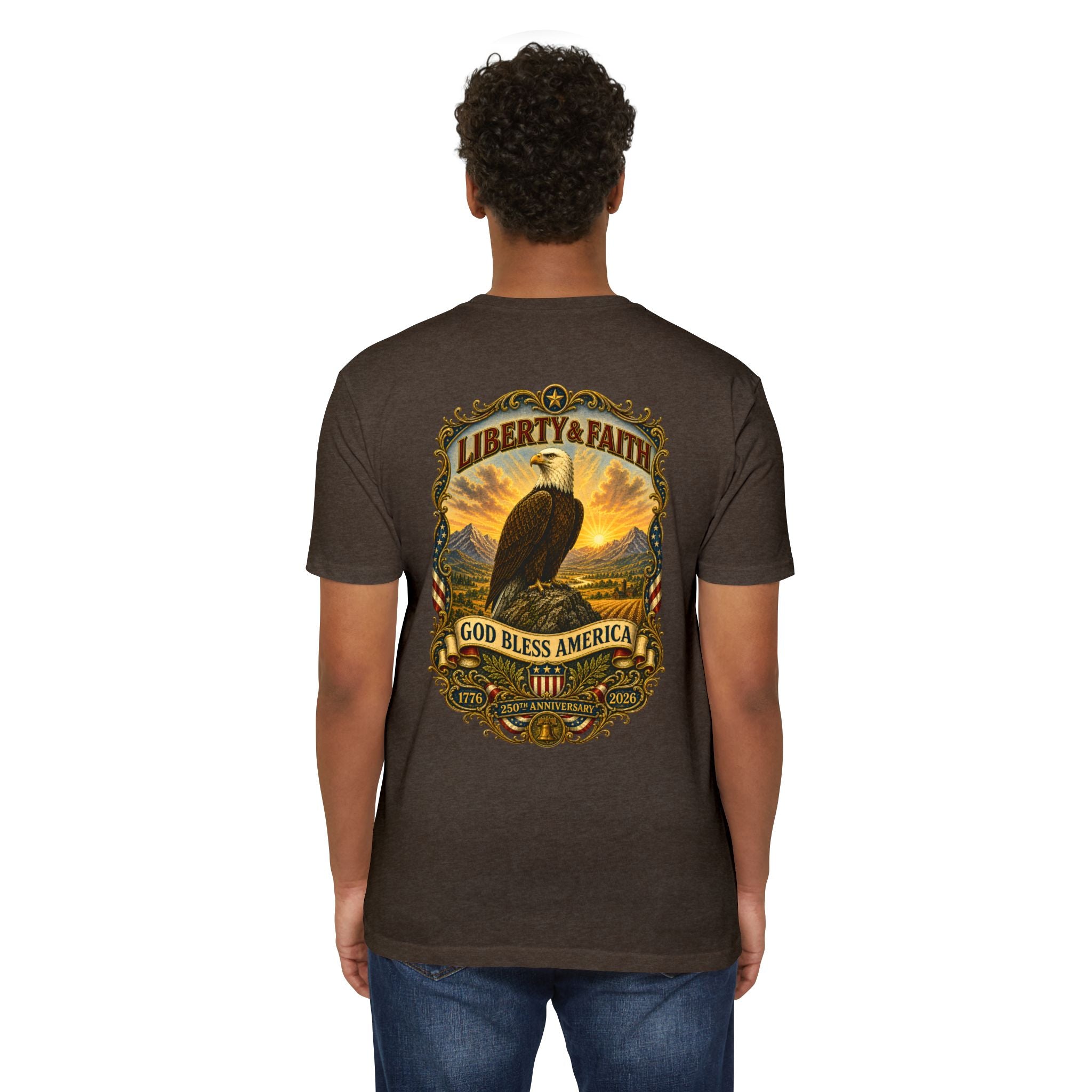 Heritage Print Co - Liberty & Faith Eagle - God Bless America - USA 250 years - 4th of July - Next Level 6210 CVC Super Soft T-Shirt