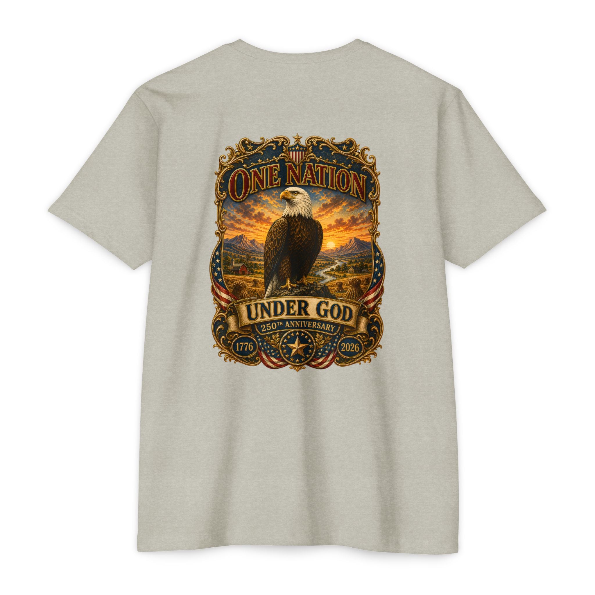 Heritage Print Co - One Nation Under God with Eagle - USA 250th Anniversary 4th of July - Next Level 6210 CVC Super Soft T-Shirt