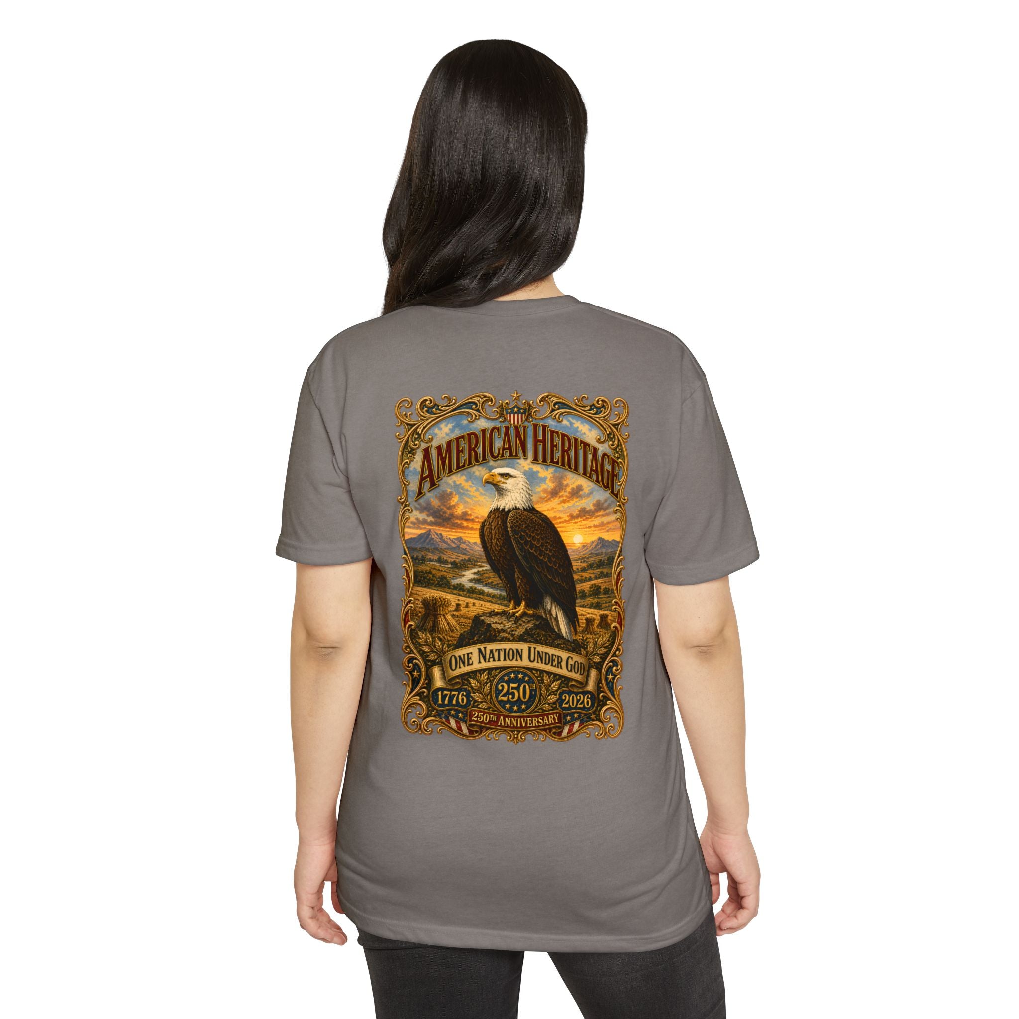 Heritage Print Co - American Heritage - One Nation Under God with Eagle - USA 250 Years - 4th of July - Next Level 6210 CVC Super Soft T-Shirt