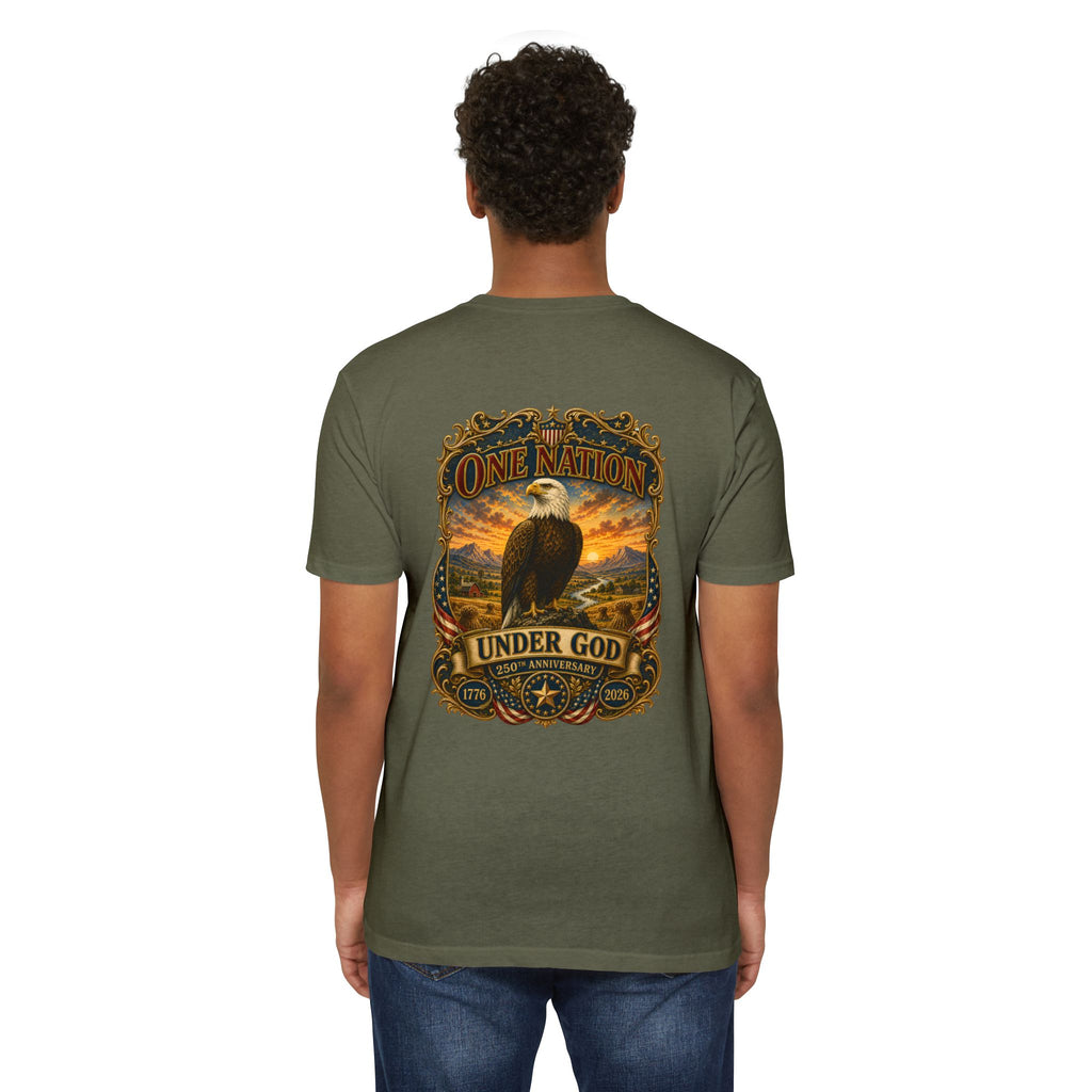Heritage Print Co - One Nation Under God with Eagle - USA 250th Anniversary 4th of July - Next Level 6210 CVC Super Soft T-Shirt