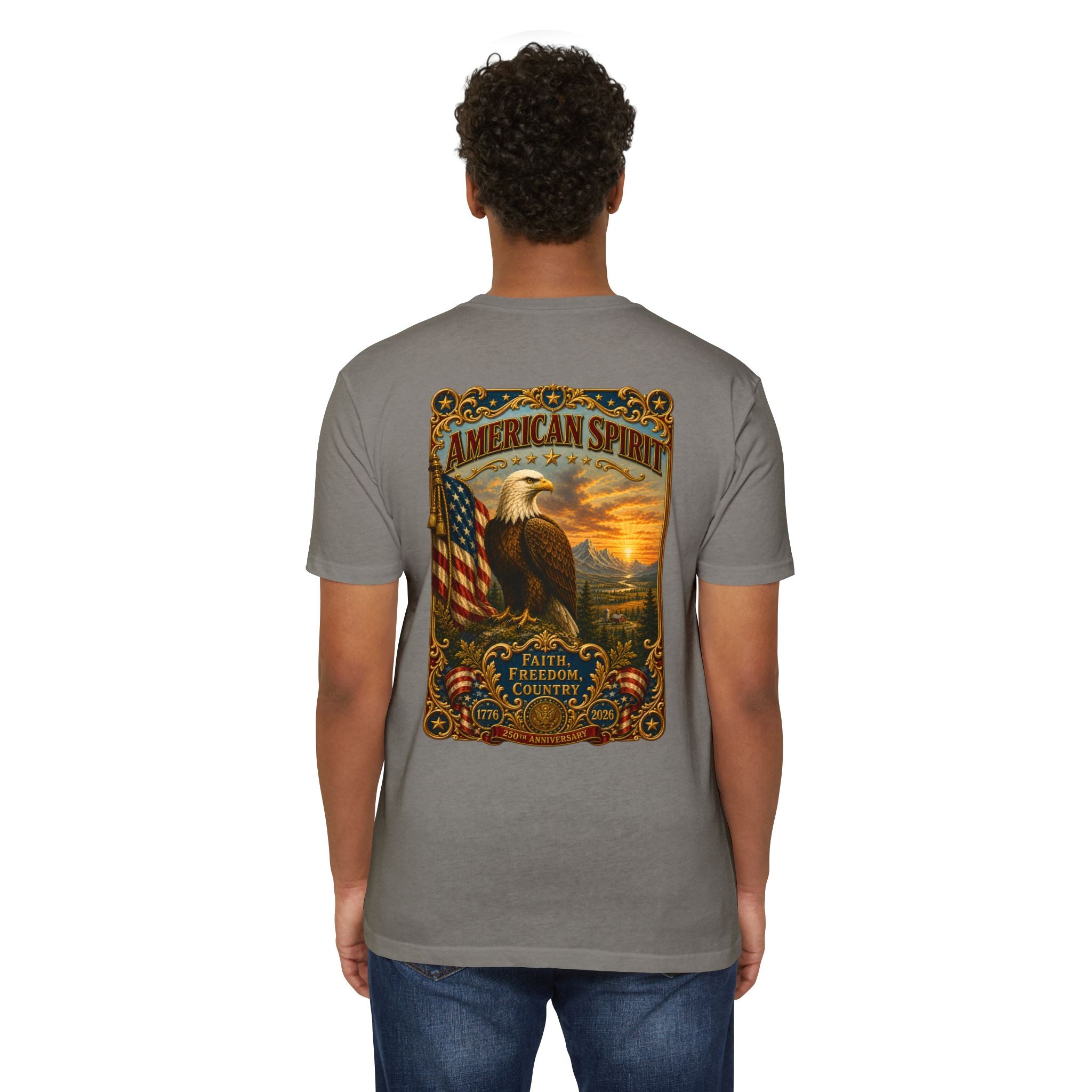 Heritage Print Co - American Spirit - Faith Freedom Country with Eagle - USA 250 years - 4th of July - Next Level 6210 CVC Super Soft T-Shirt