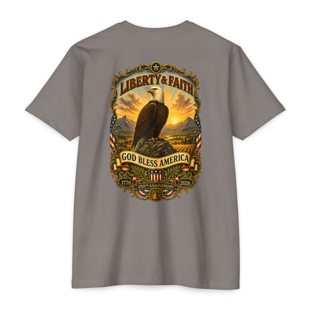 Heritage Print Co - Liberty & Faith Eagle - God Bless America - USA 250 years - 4th of July - Next Level 6210 CVC Super Soft T-Shirt