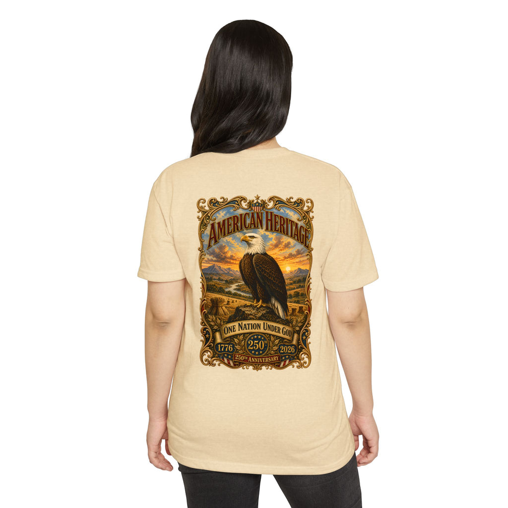 Heritage Print Co - American Heritage - One Nation Under God with Eagle - USA 250 Years - 4th of July - Next Level 6210 CVC Super Soft T-Shirt