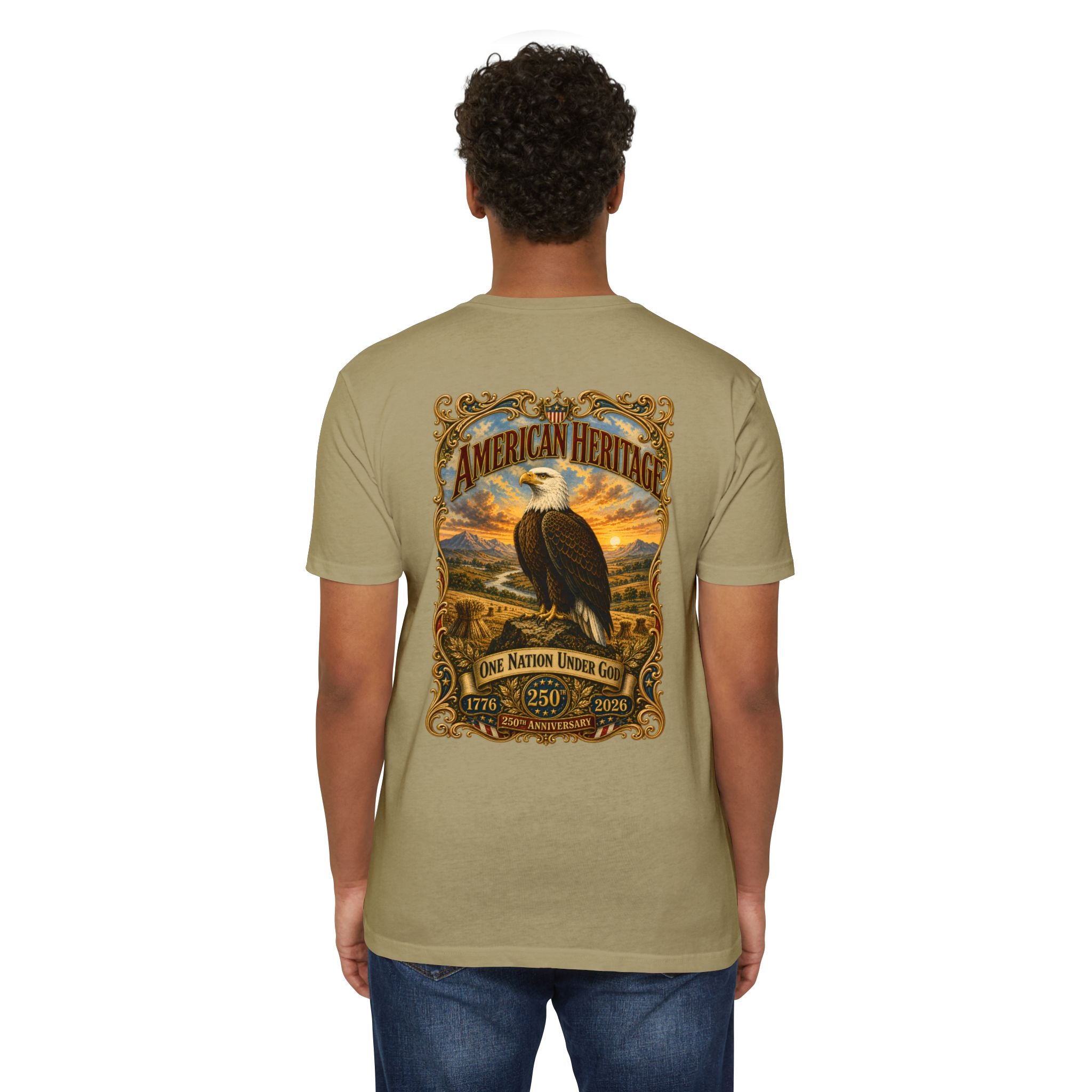 Heritage Print Co - American Heritage - One Nation Under God with Eagle - USA 250 Years - 4th of July - Next Level 6210 CVC Super Soft T-Shirt