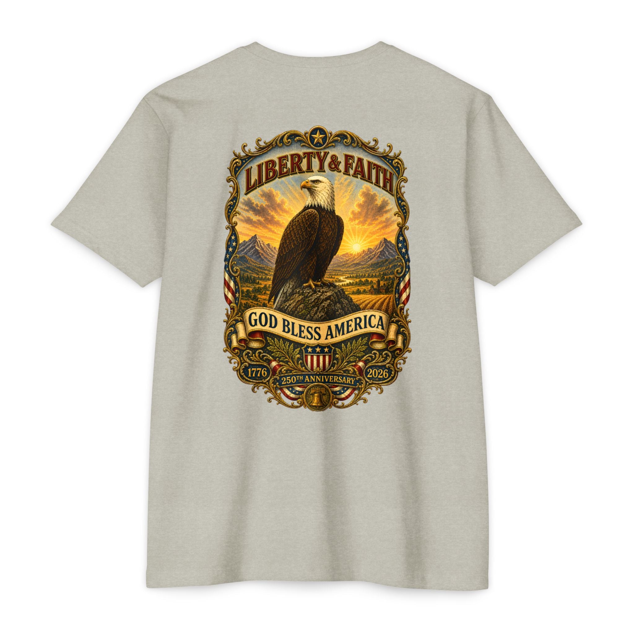 Heritage Print Co - Liberty & Faith Eagle - God Bless America - USA 250 years - 4th of July - Next Level 6210 CVC Super Soft T-Shirt