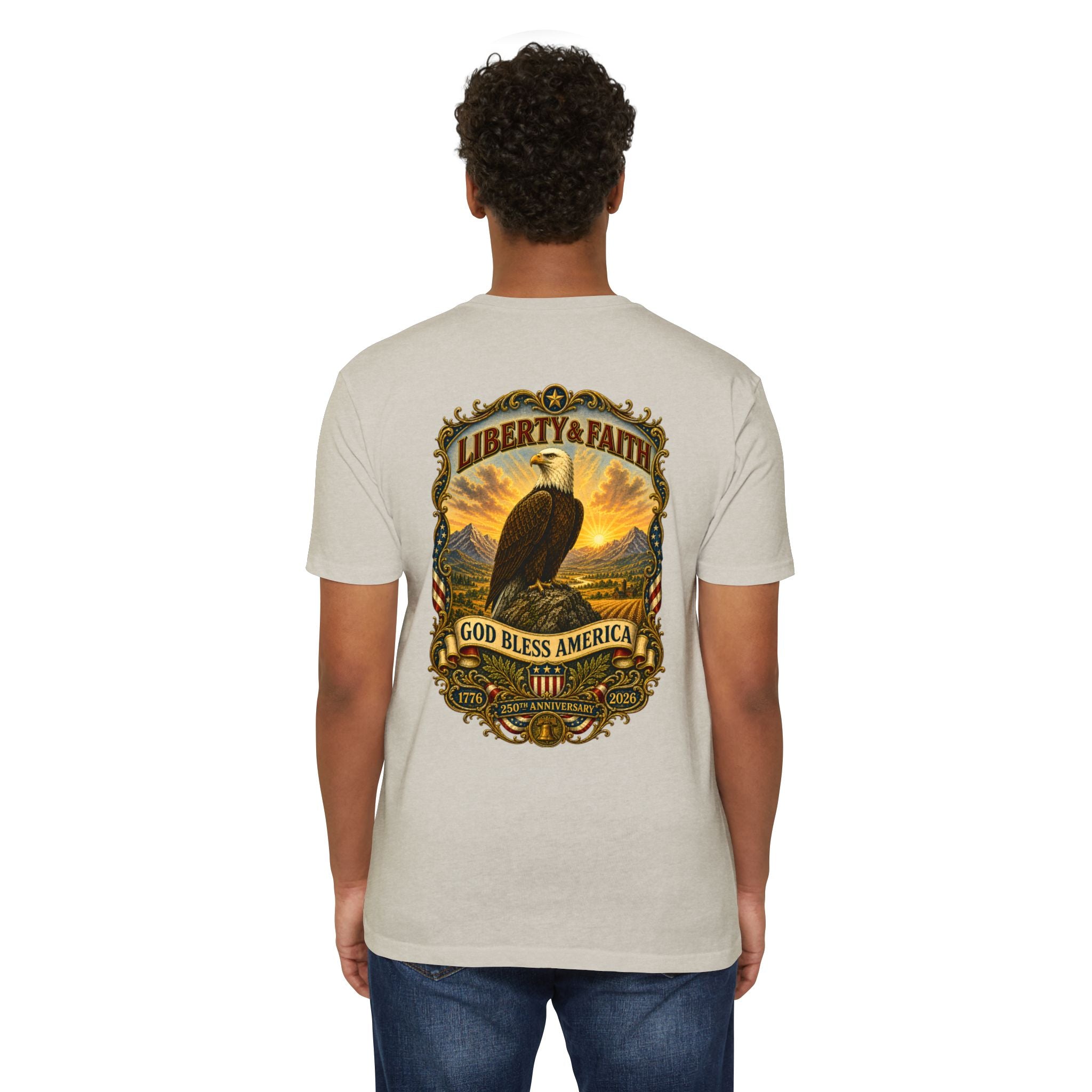 Heritage Print Co - Liberty & Faith Eagle - God Bless America - USA 250 years - 4th of July - Next Level 6210 CVC Super Soft T-Shirt
