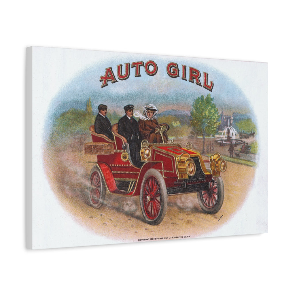 Vintage Stone Lithography Artwork - Auto Girl - Matte Canvas, Stretched, 1.25"