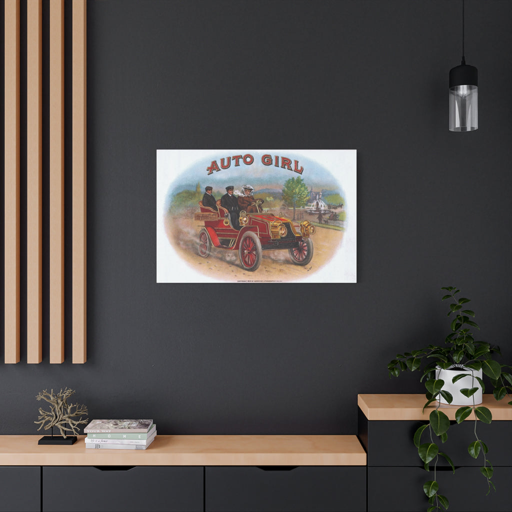 Vintage Stone Lithography Artwork - Auto Girl - Matte Canvas, Stretched, 1.25"