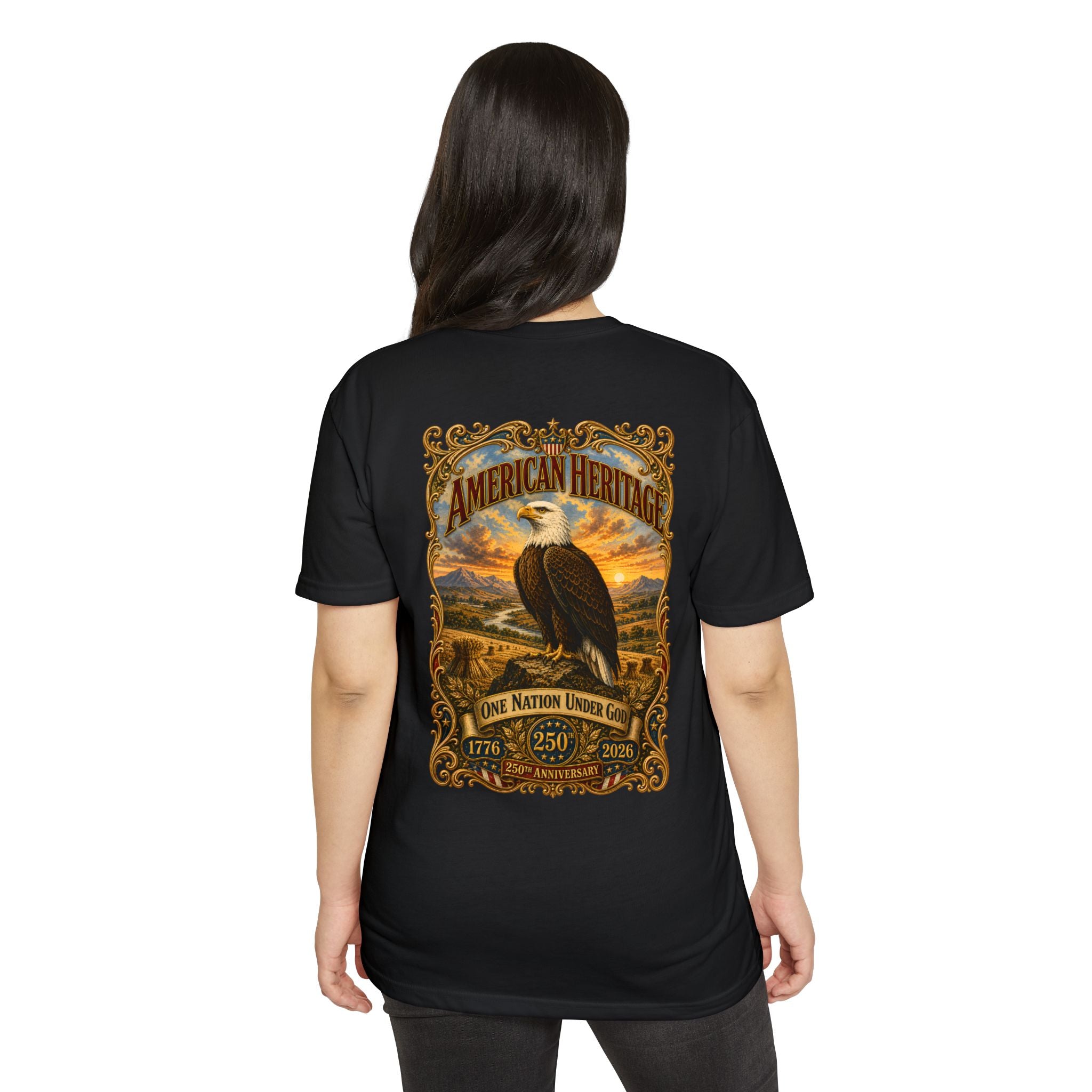 Heritage Print Co - American Heritage - One Nation Under God with Eagle - USA 250 Years - 4th of July - Next Level 6210 CVC Super Soft T-Shirt