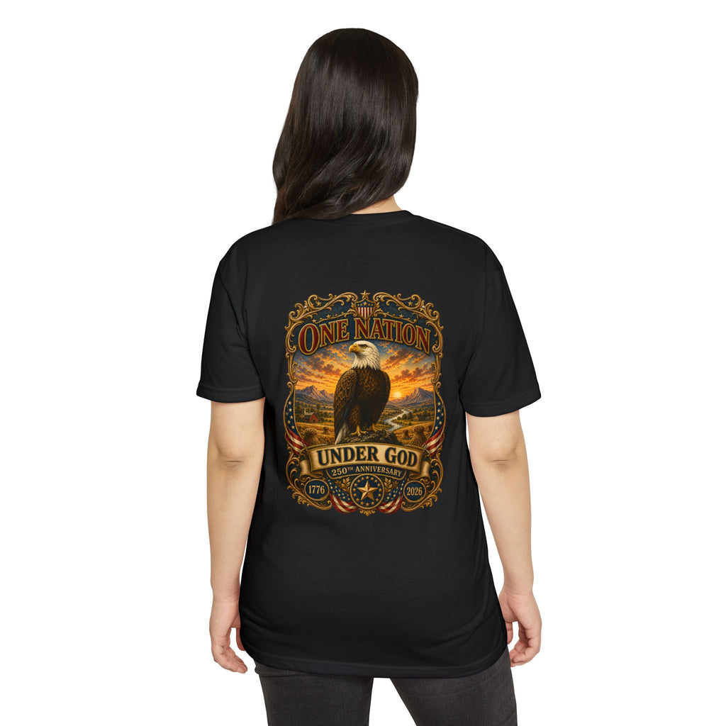 Heritage Print Co - One Nation Under God with Eagle - USA 250th Anniversary 4th of July - Next Level 6210 CVC Super Soft T-Shirt