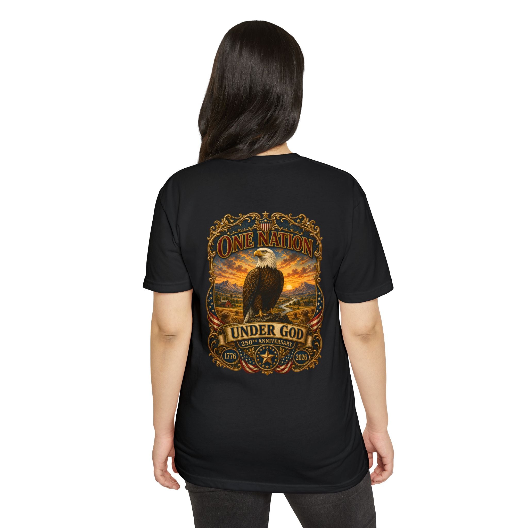 Heritage Print Co - One Nation Under God with Eagle - USA 250th Anniversary 4th of July - Next Level 6210 CVC Super Soft T-Shirt