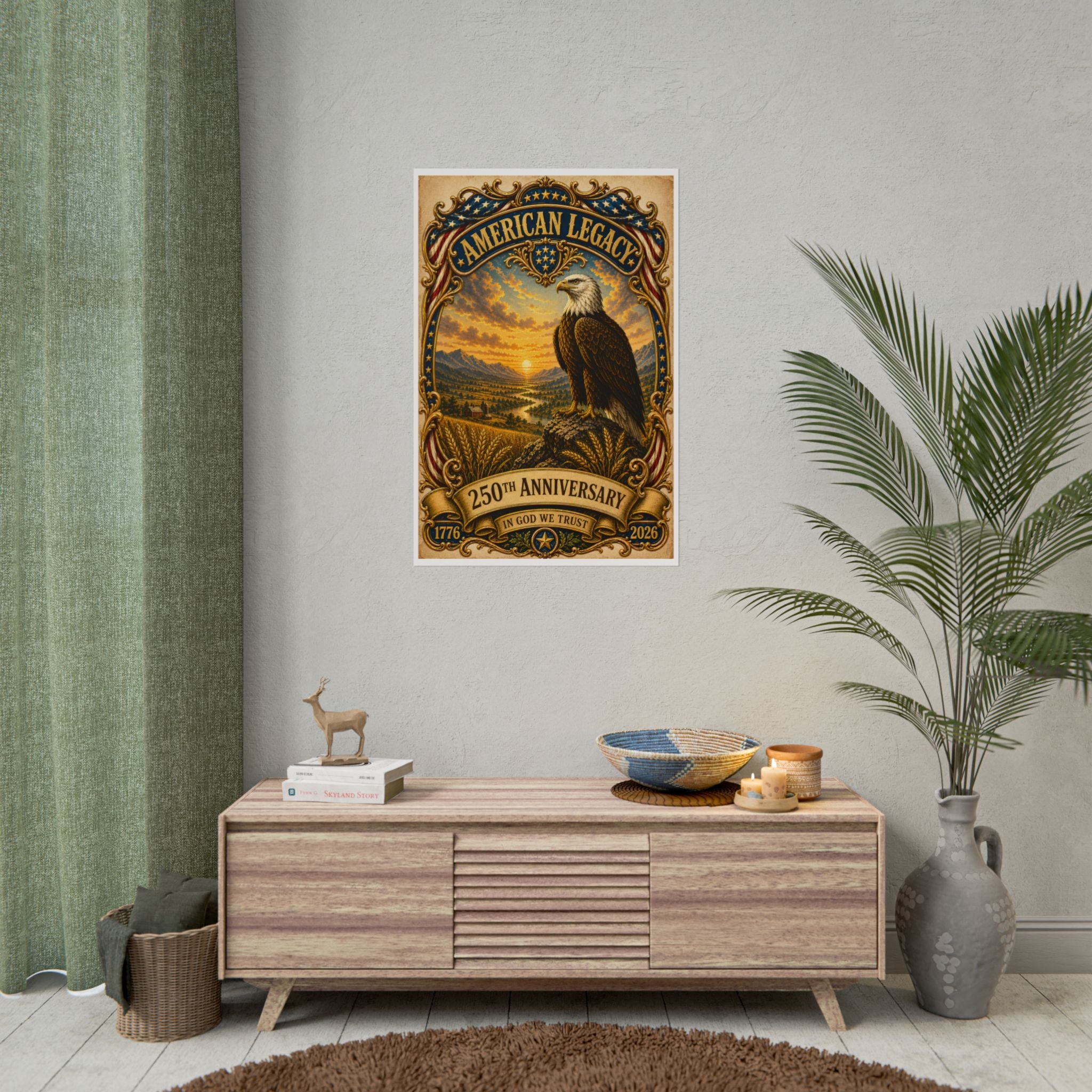 Heritage Print Co - American Legacy - In God We Trust with Eagle - USA 250th Anniversary - 4th of July - Premium Vintage Wall Art