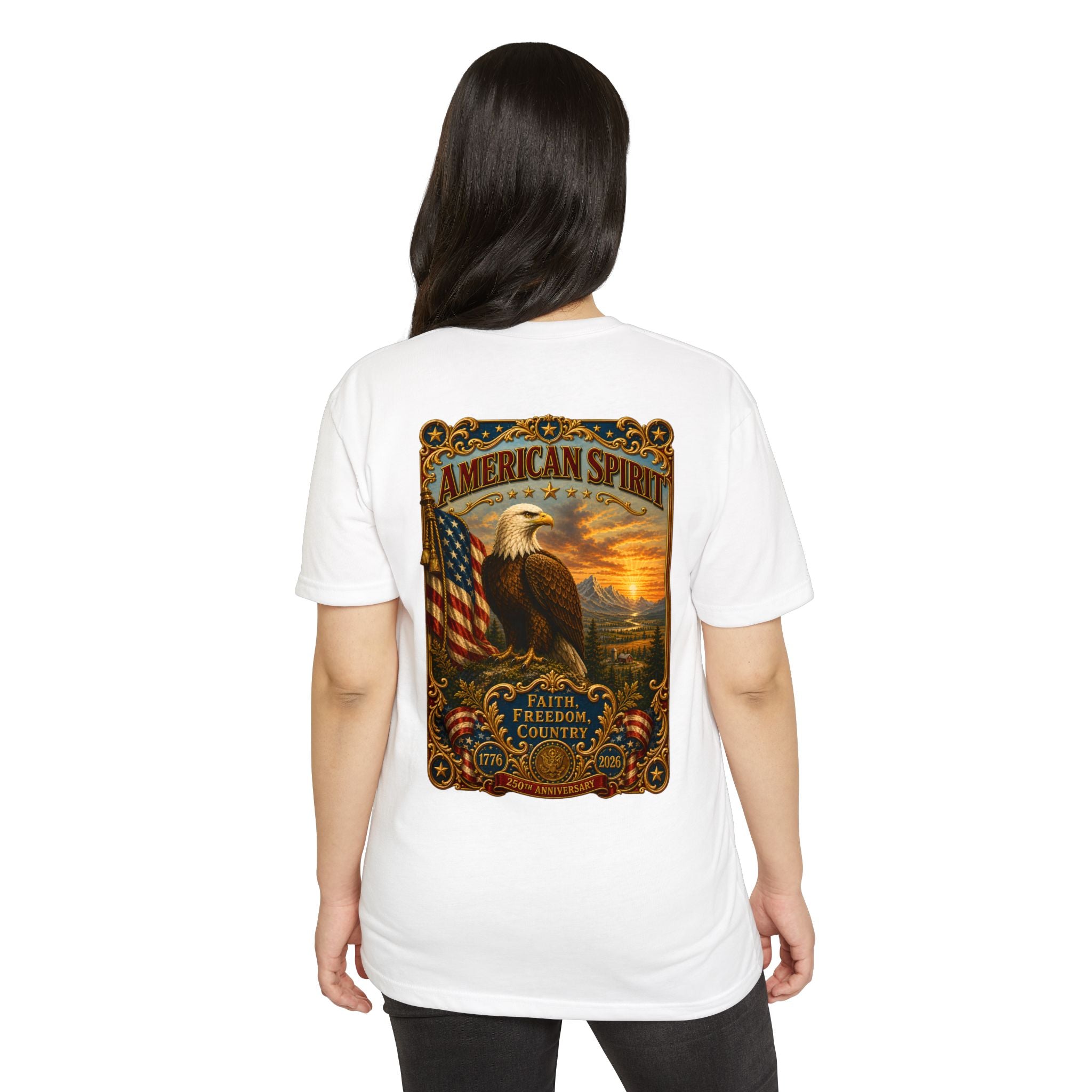 Heritage Print Co - American Spirit - Faith Freedom Country with Eagle - USA 250 years - 4th of July - Next Level 6210 CVC Super Soft T-Shirt