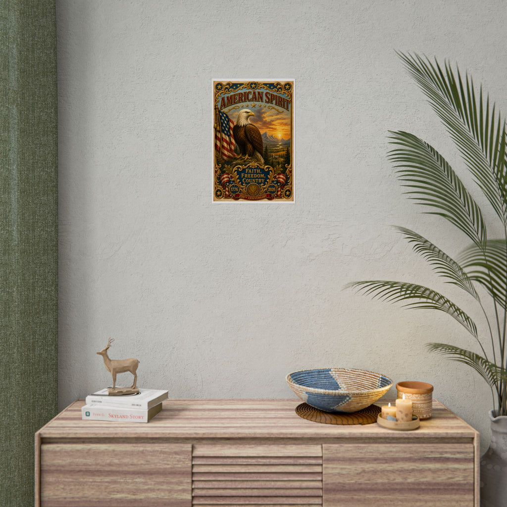 Heritage Print Co - American Spirit - Faith, Freedom, Country with Eagle - USA 250 Years - 4th of July - Premium Vintage Wall Art