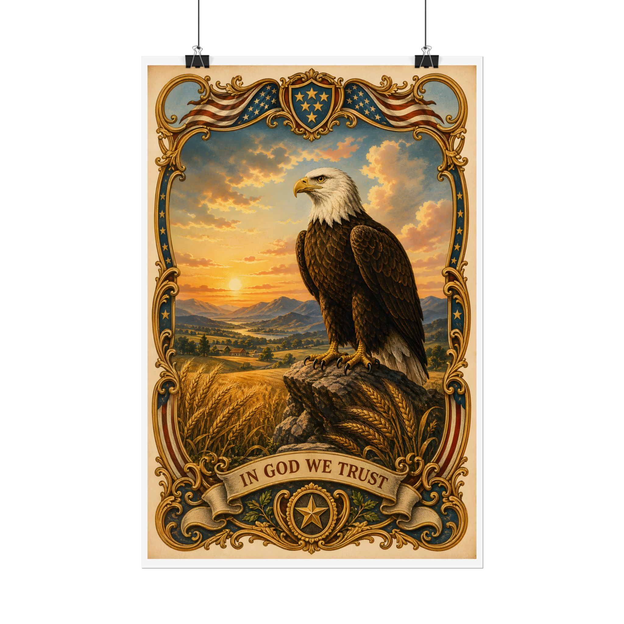 Heritage Print Co - Patriotic American Bald Eagle - In God We Trust - Premium Vintage Wall Art