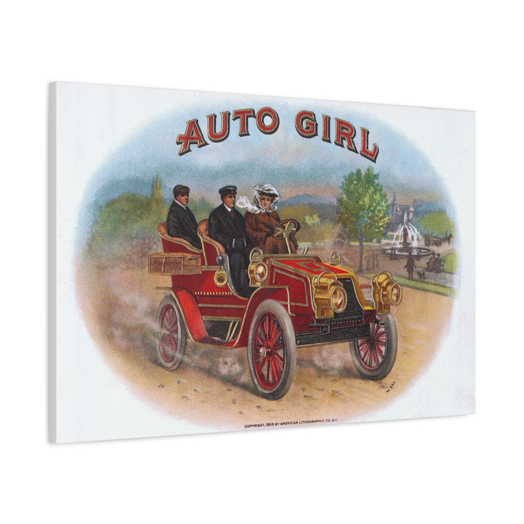 Vintage Stone Lithography Artwork - Auto Girl - Matte Canvas, Stretched, 1.25"