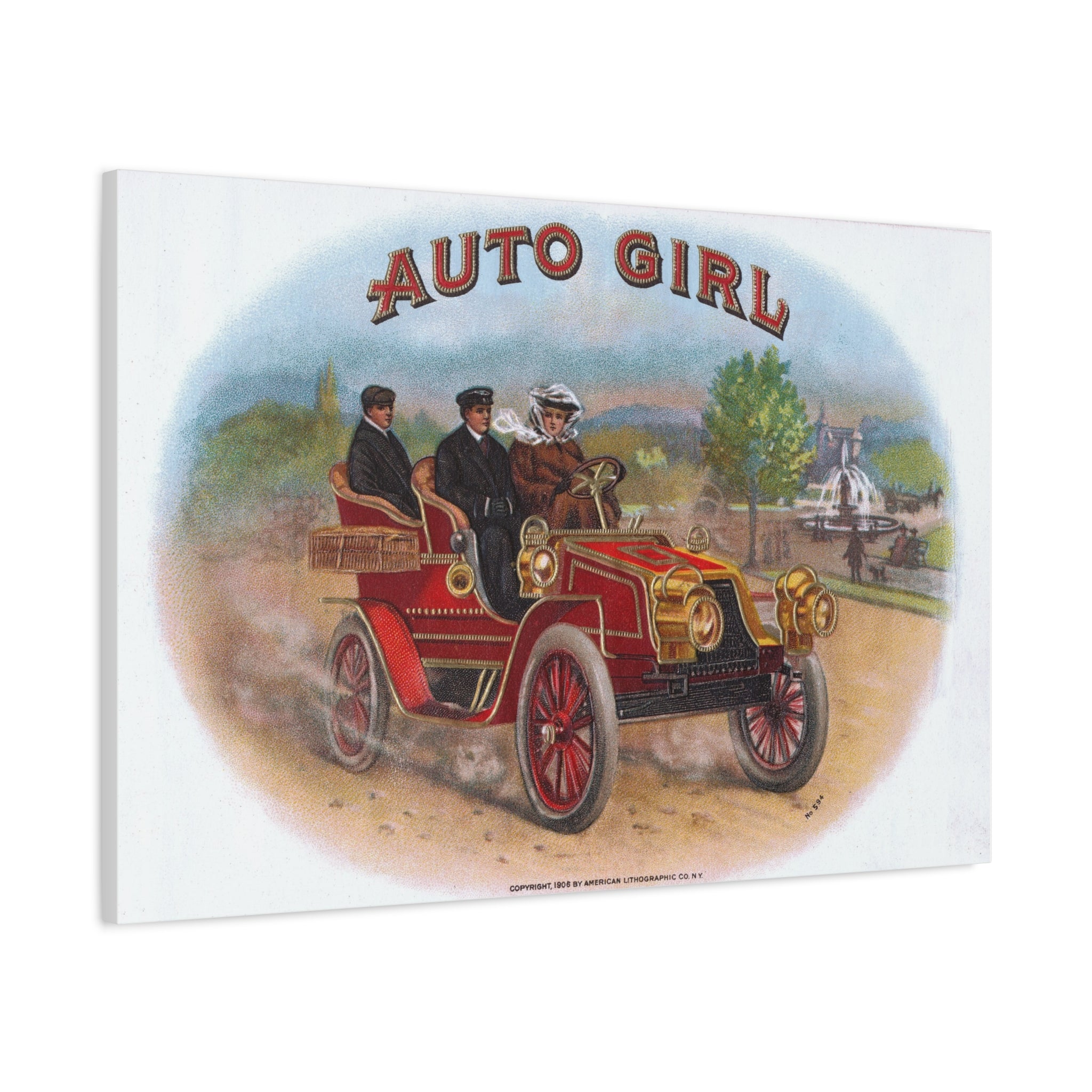 Vintage Stone Lithography Artwork - Auto Girl - Matte Canvas, Stretched, 1.25"