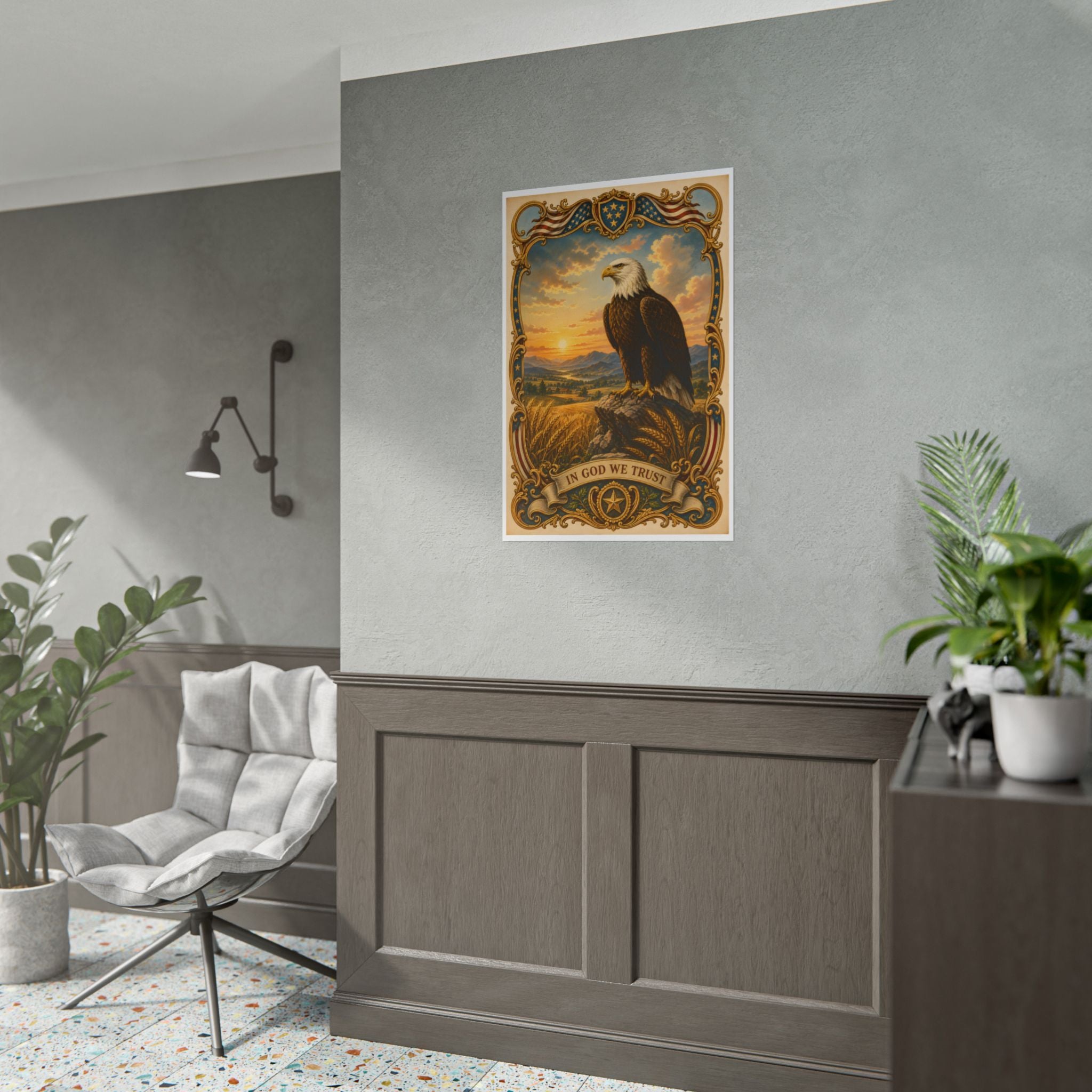 Heritage Print Co - Patriotic American Bald Eagle - In God We Trust - Premium Vintage Wall Art