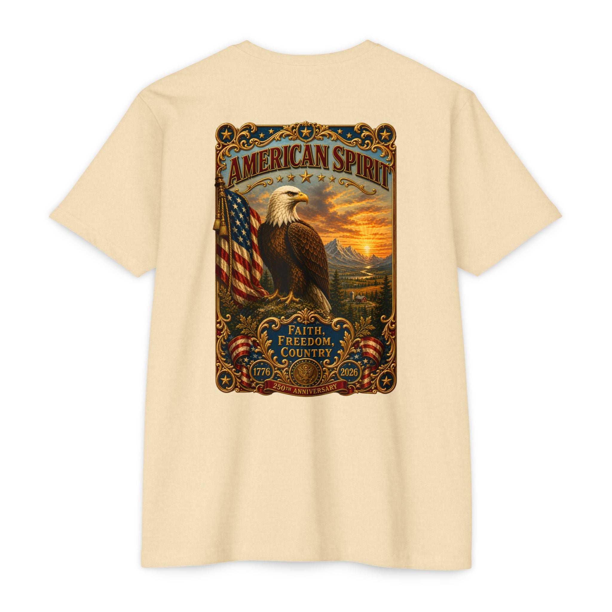 Heritage Print Co - American Spirit - Faith Freedom Country with Eagle - USA 250 years - 4th of July - Next Level 6210 CVC Super Soft T-Shirt