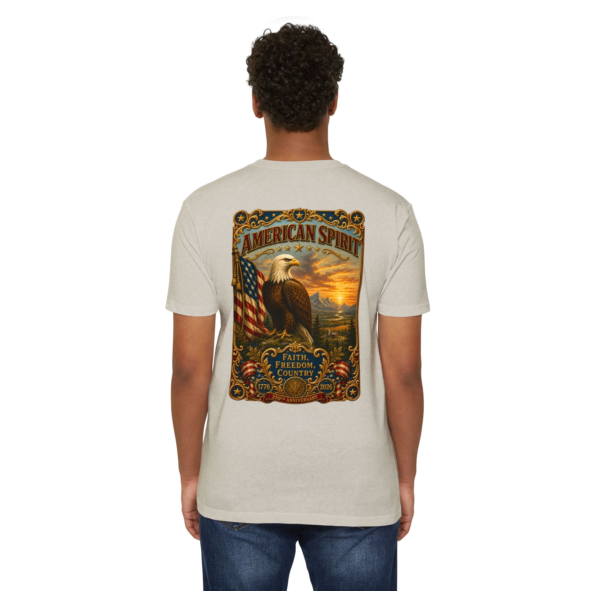 Heritage Print Co - American Spirit - Faith Freedom Country with Eagle - USA 250 years - 4th of July - Next Level 6210 CVC Super Soft T-Shirt
