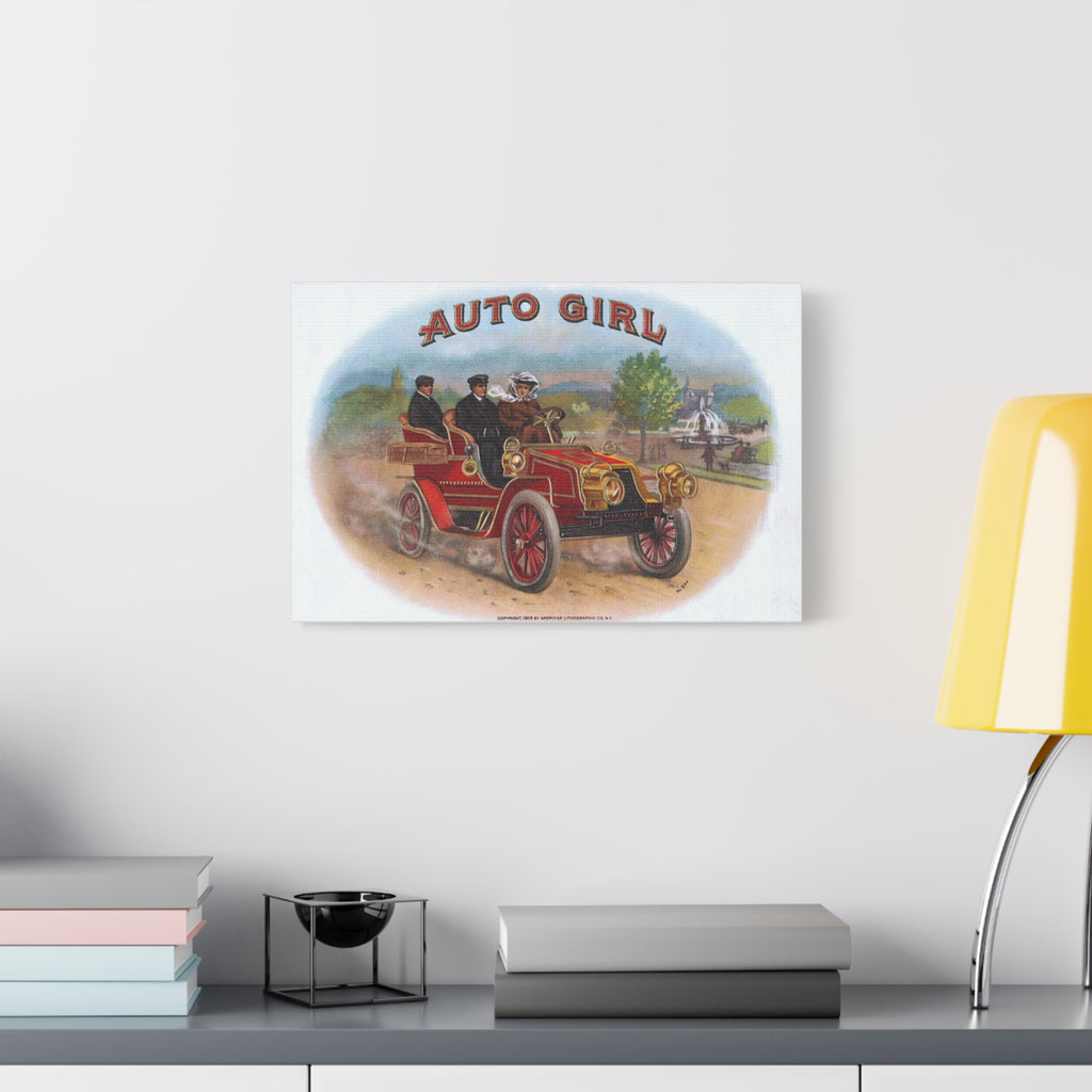 Vintage Stone Lithography Artwork - Auto Girl - Matte Canvas, Stretched, 1.25"