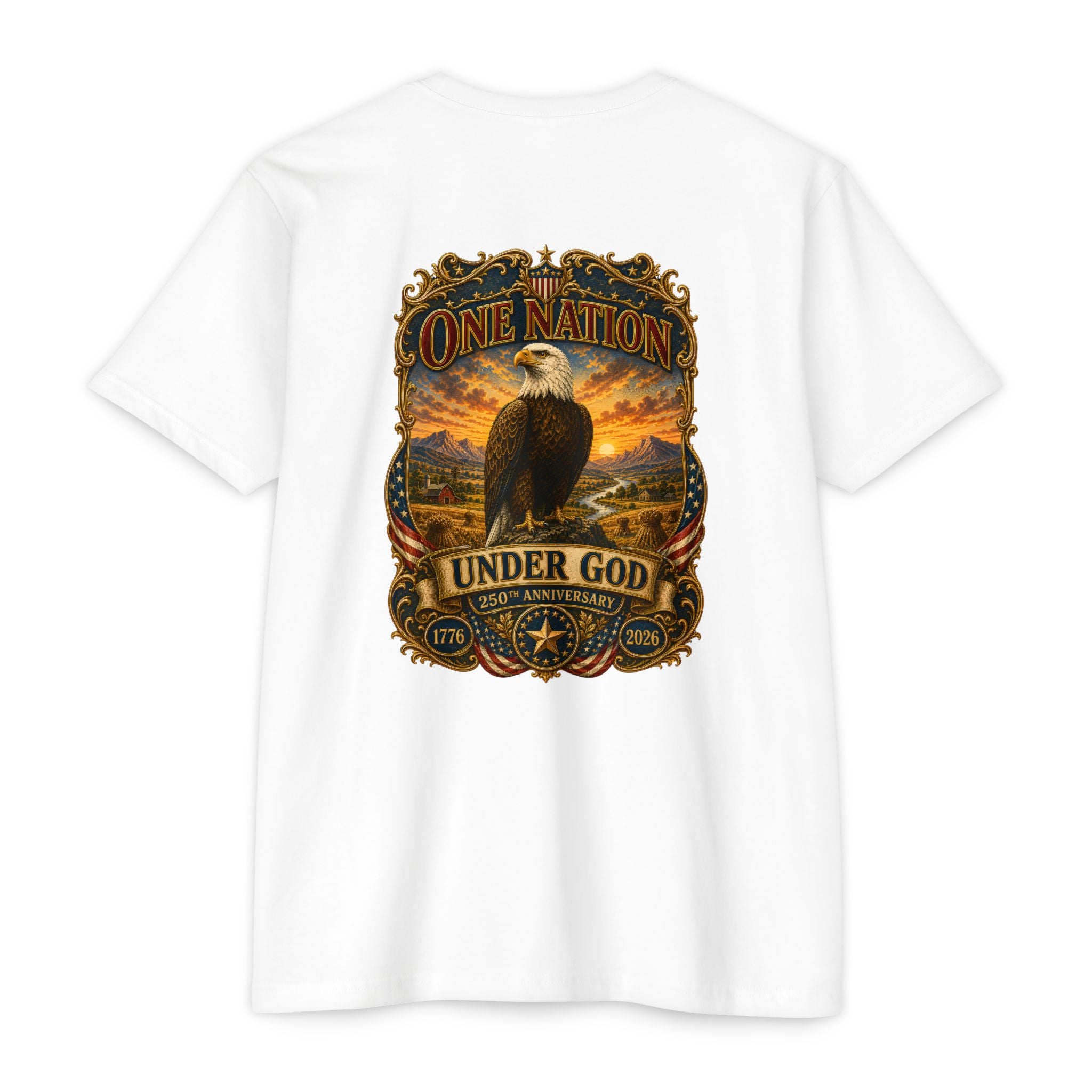 Heritage Print Co - One Nation Under God with Eagle - USA 250th Anniversary 4th of July - Next Level 6210 CVC Super Soft T-Shirt