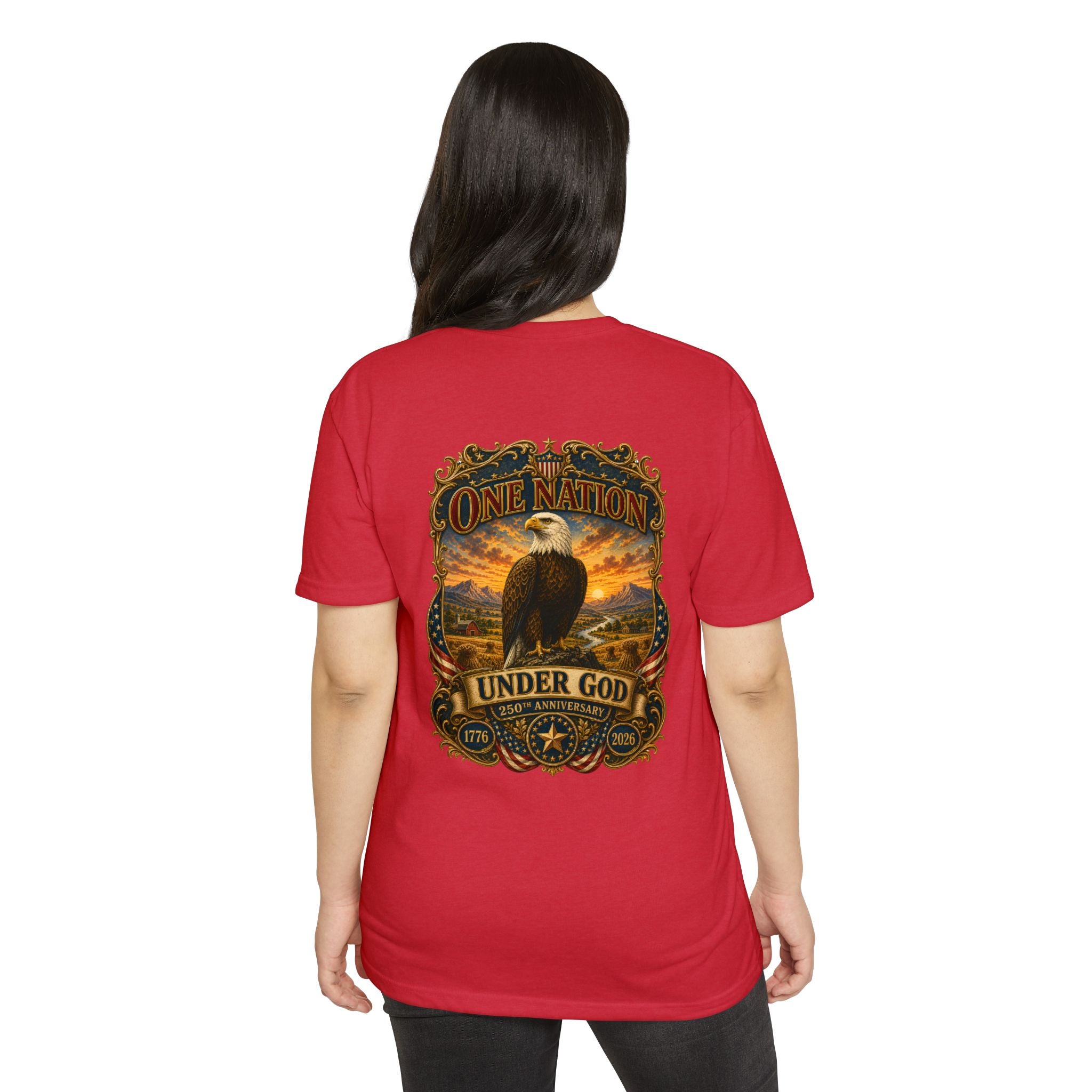 Heritage Print Co - One Nation Under God with Eagle - USA 250th Anniversary 4th of July - Next Level 6210 CVC Super Soft T-Shirt