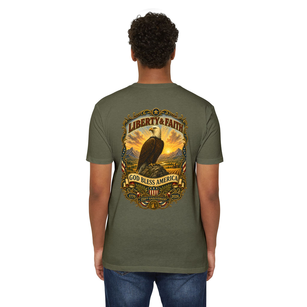 Heritage Print Co - Liberty & Faith Eagle - God Bless America - USA 250 years - 4th of July - Next Level 6210 CVC Super Soft T-Shirt