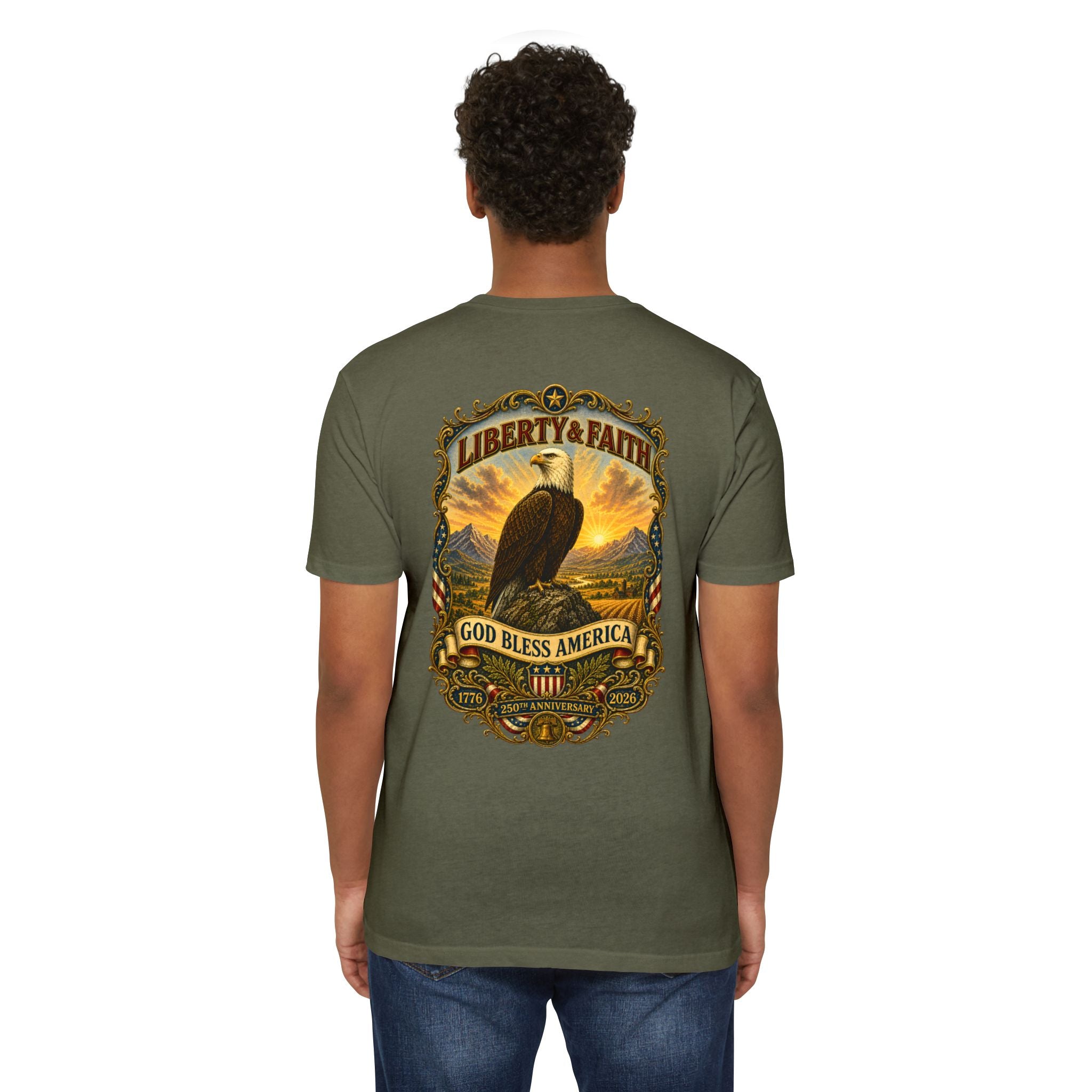 Heritage Print Co - Liberty & Faith Eagle - God Bless America - USA 250 years - 4th of July - Next Level 6210 CVC Super Soft T-Shirt