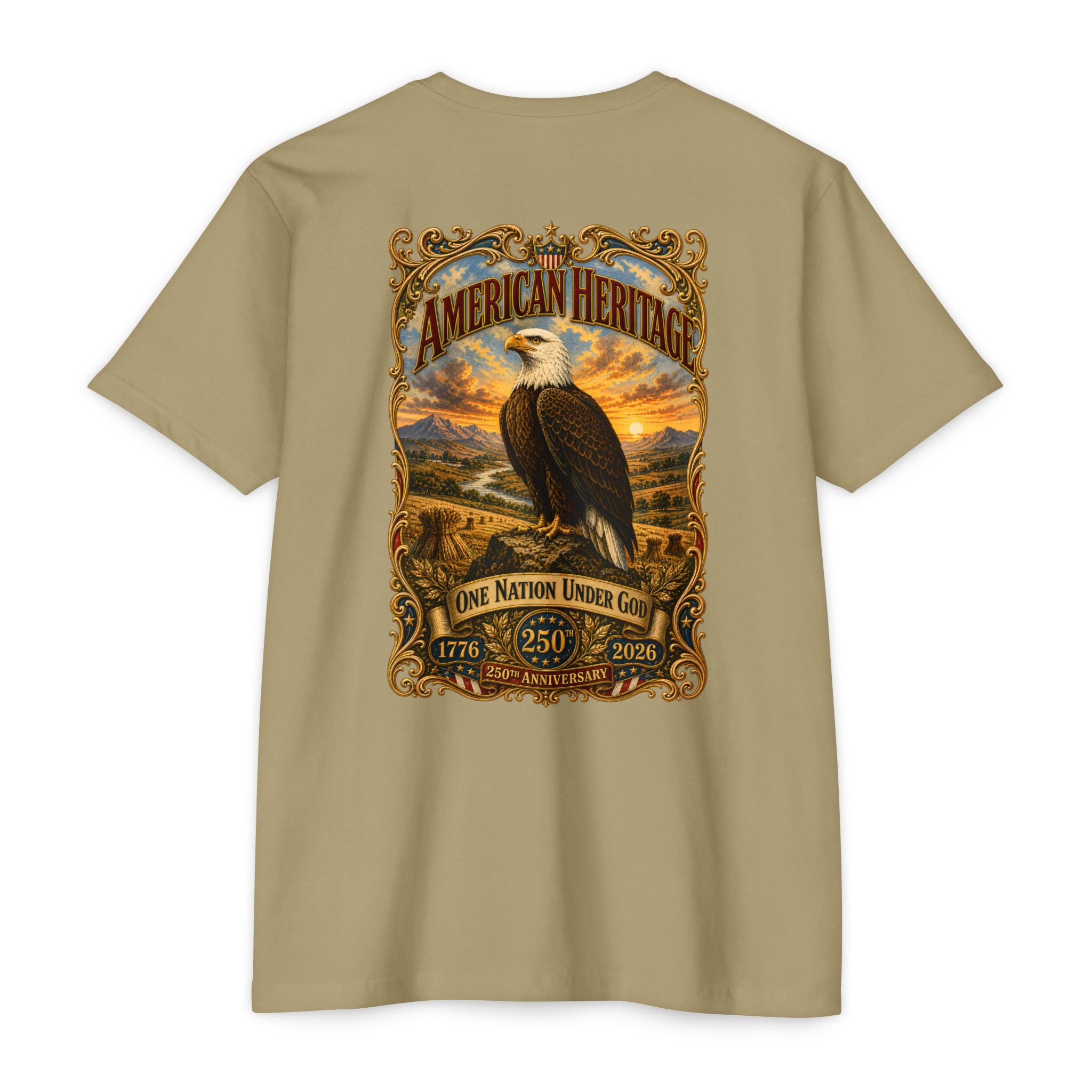 Heritage Print Co - American Heritage - One Nation Under God with Eagle - USA 250 Years - 4th of July - Next Level 6210 CVC Super Soft T-Shirt