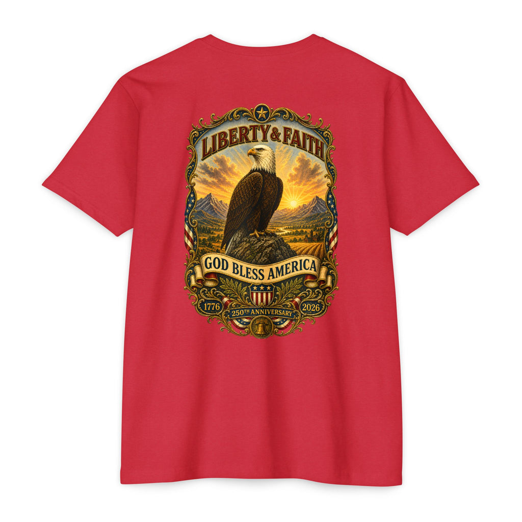 Heritage Print Co - Liberty & Faith Eagle - God Bless America - USA 250 years - 4th of July - Next Level 6210 CVC Super Soft T-Shirt