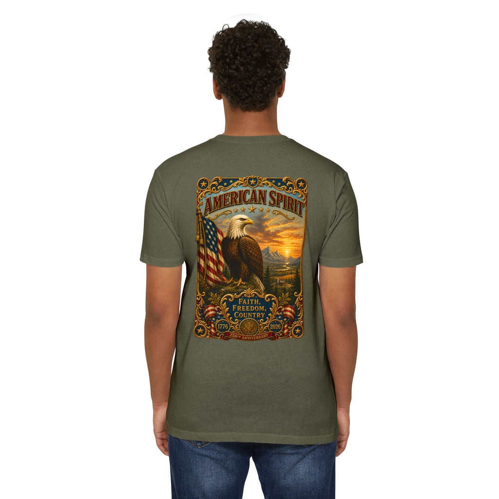 Heritage Print Co - American Spirit - Faith Freedom Country with Eagle - USA 250 years - 4th of July - Next Level 6210 CVC Super Soft T-Shirt