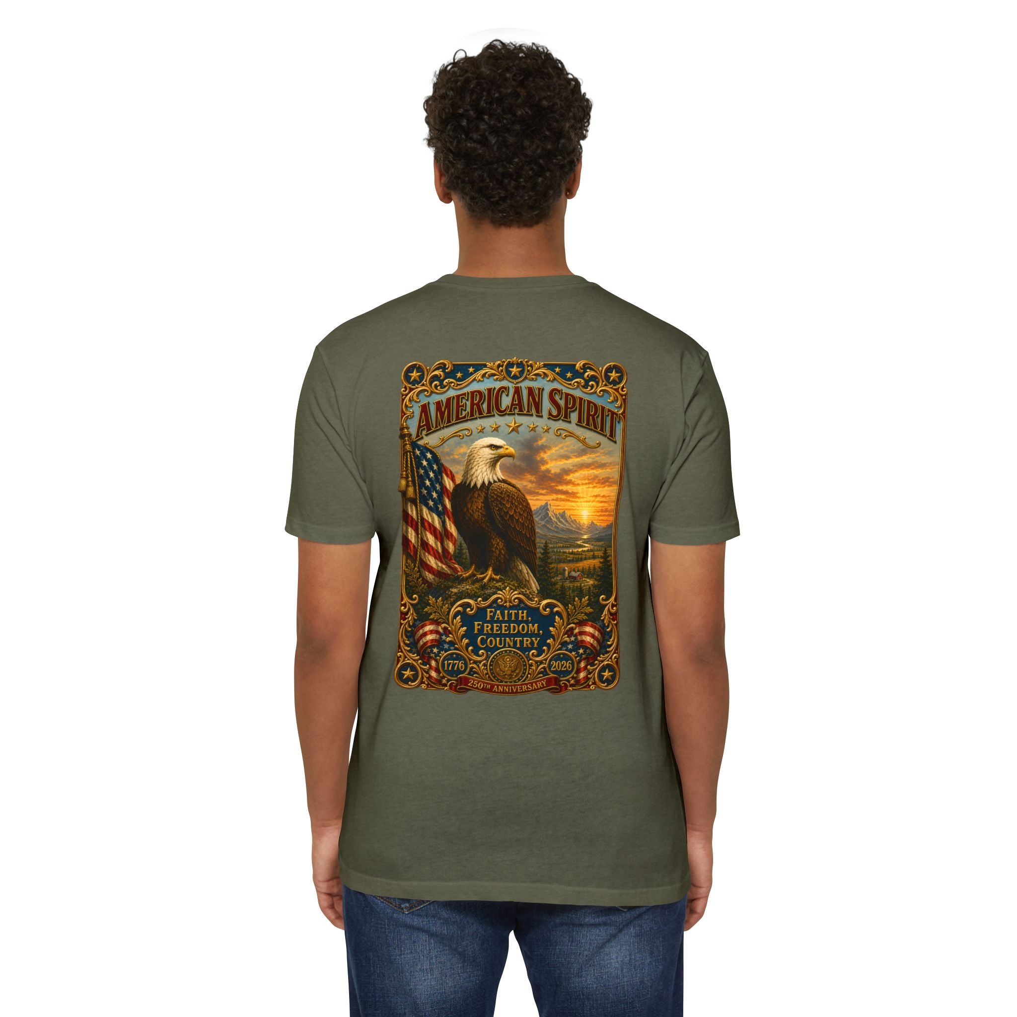 Heritage Print Co - American Spirit - Faith Freedom Country with Eagle - USA 250 years - 4th of July - Next Level 6210 CVC Super Soft T-Shirt