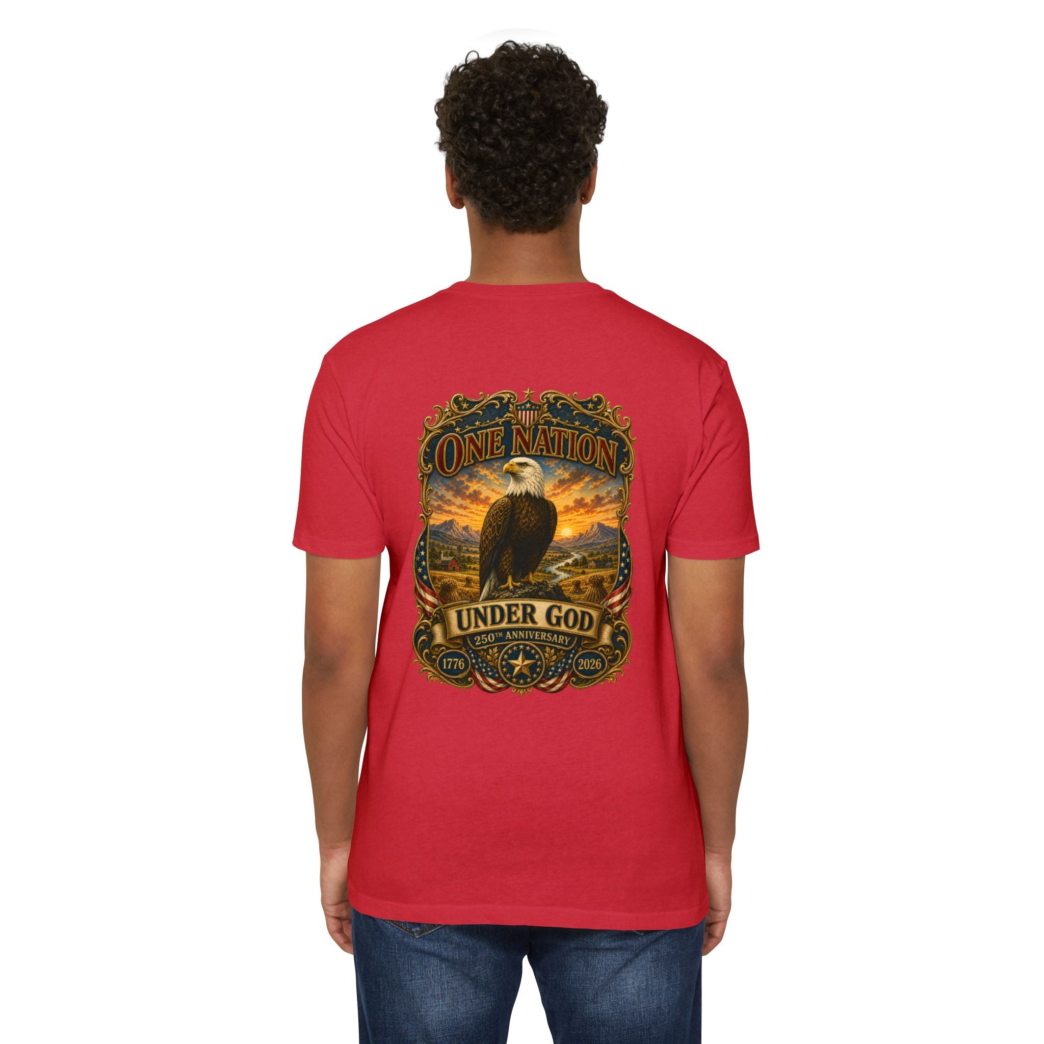 Heritage Print Co - One Nation Under God with Eagle - USA 250th Anniversary 4th of July - Next Level 6210 CVC Super Soft T-Shirt