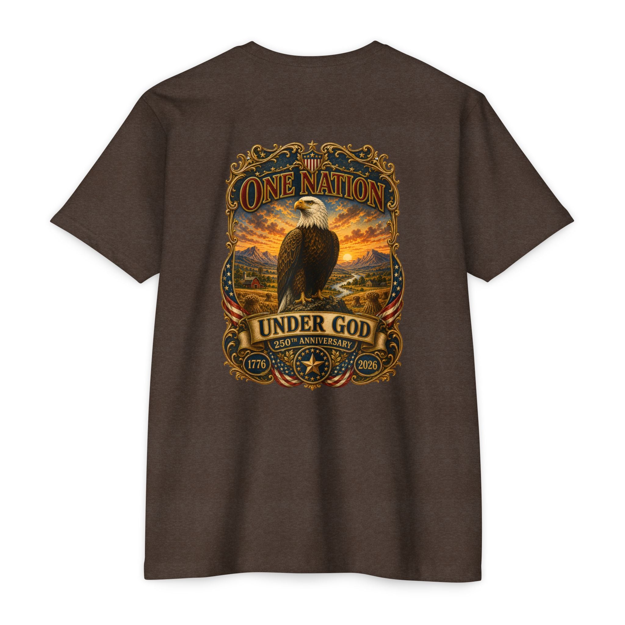 Heritage Print Co - One Nation Under God with Eagle - USA 250th Anniversary 4th of July - Next Level 6210 CVC Super Soft T-Shirt