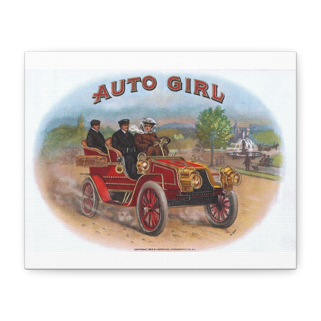 Vintage Stone Lithography Artwork - Auto Girl - Matte Canvas, Stretched, 1.25"