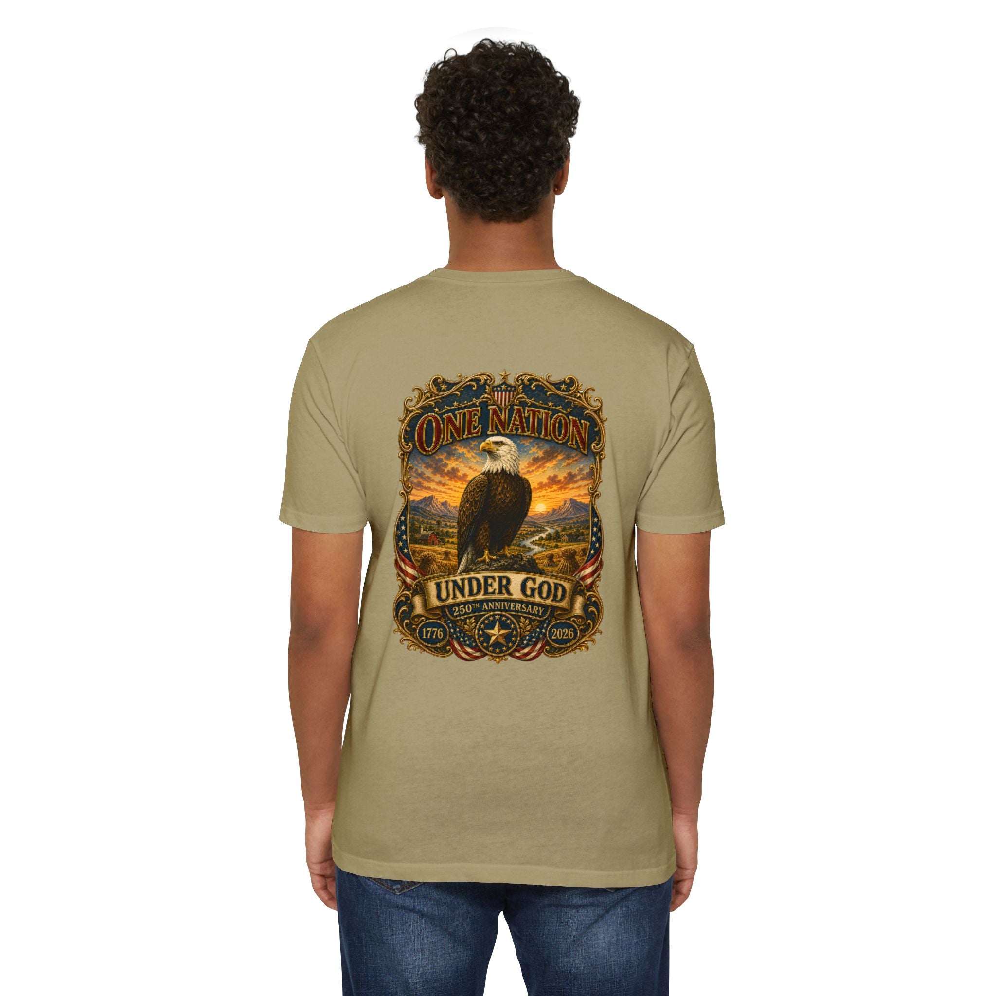 Heritage Print Co - One Nation Under God with Eagle - USA 250th Anniversary 4th of July - Next Level 6210 CVC Super Soft T-Shirt