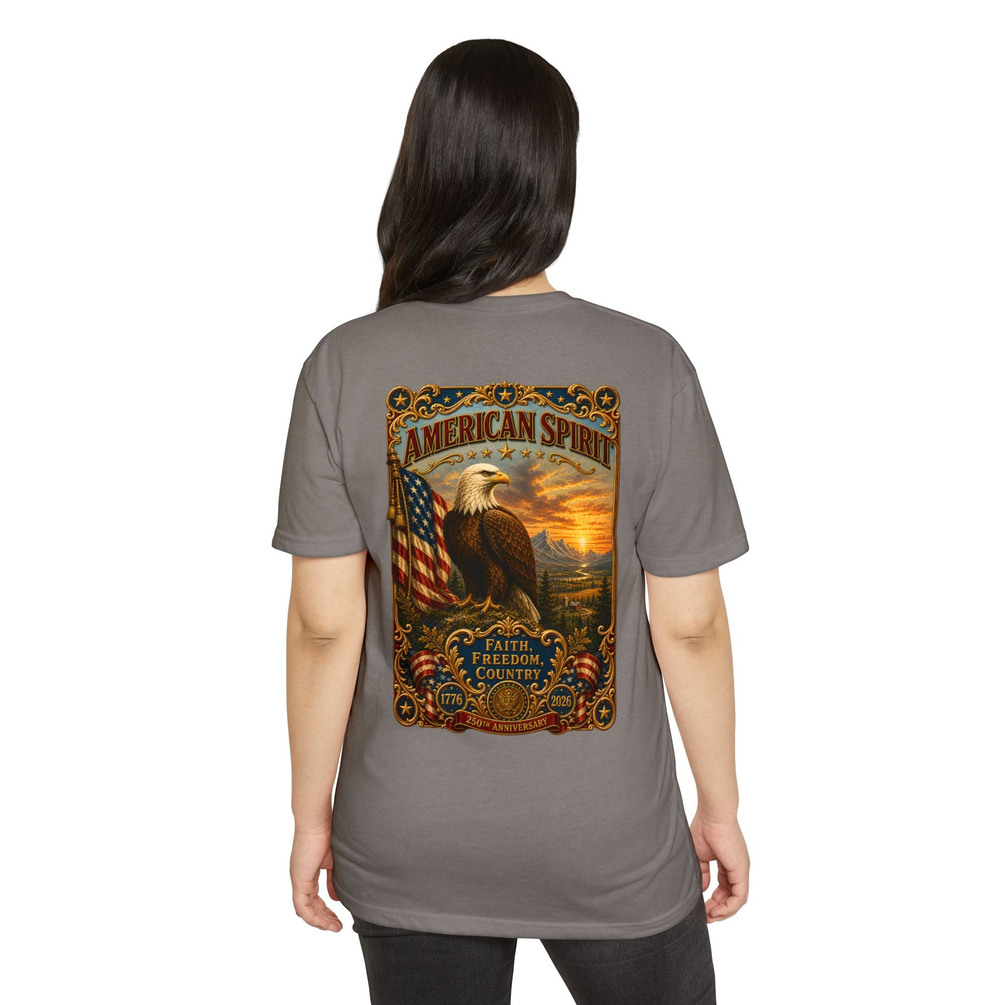 Heritage Print Co - American Spirit - Faith Freedom Country with Eagle - USA 250 years - 4th of July - Next Level 6210 CVC Super Soft T-Shirt