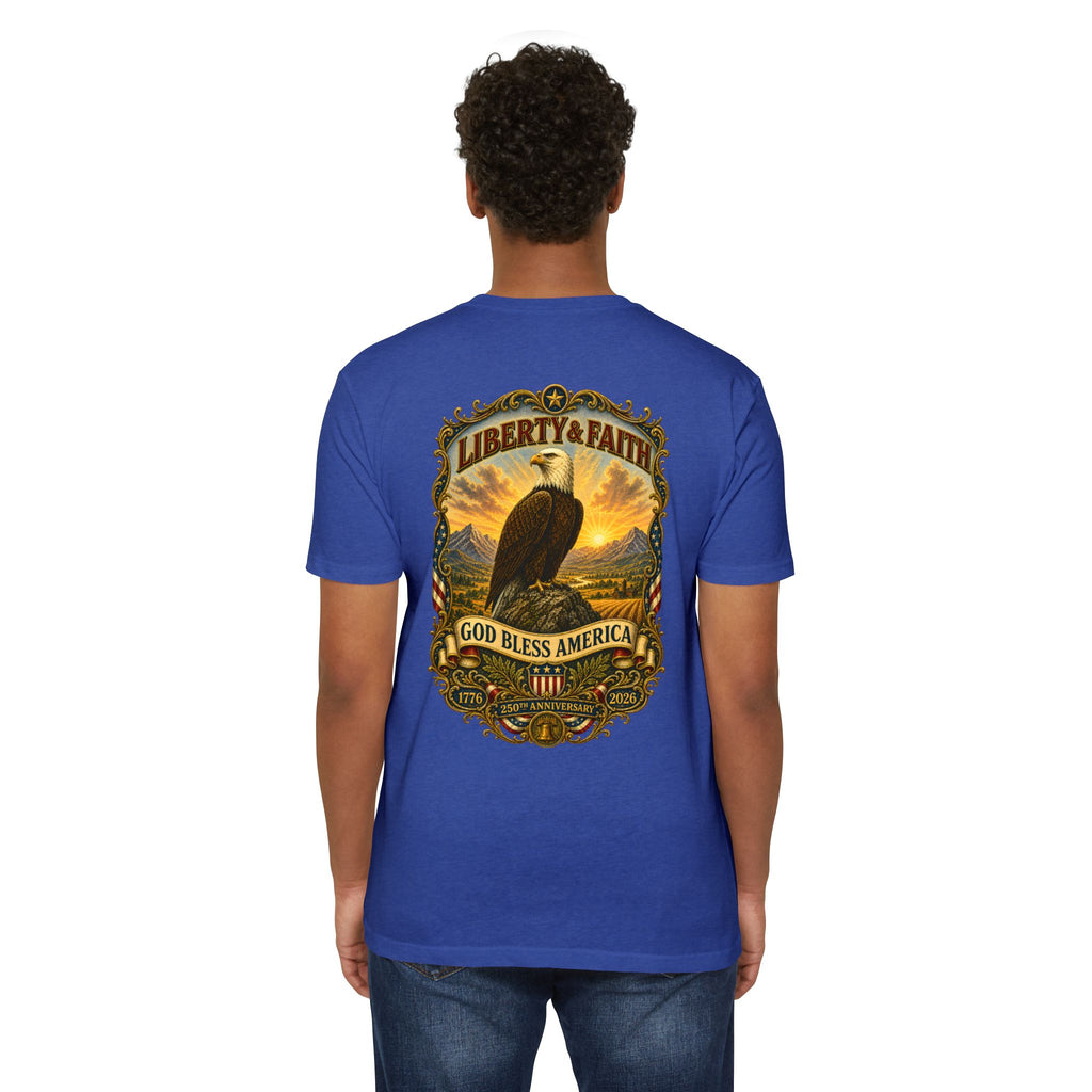 Heritage Print Co - Liberty & Faith Eagle - God Bless America - USA 250 years - 4th of July - Next Level 6210 CVC Super Soft T-Shirt