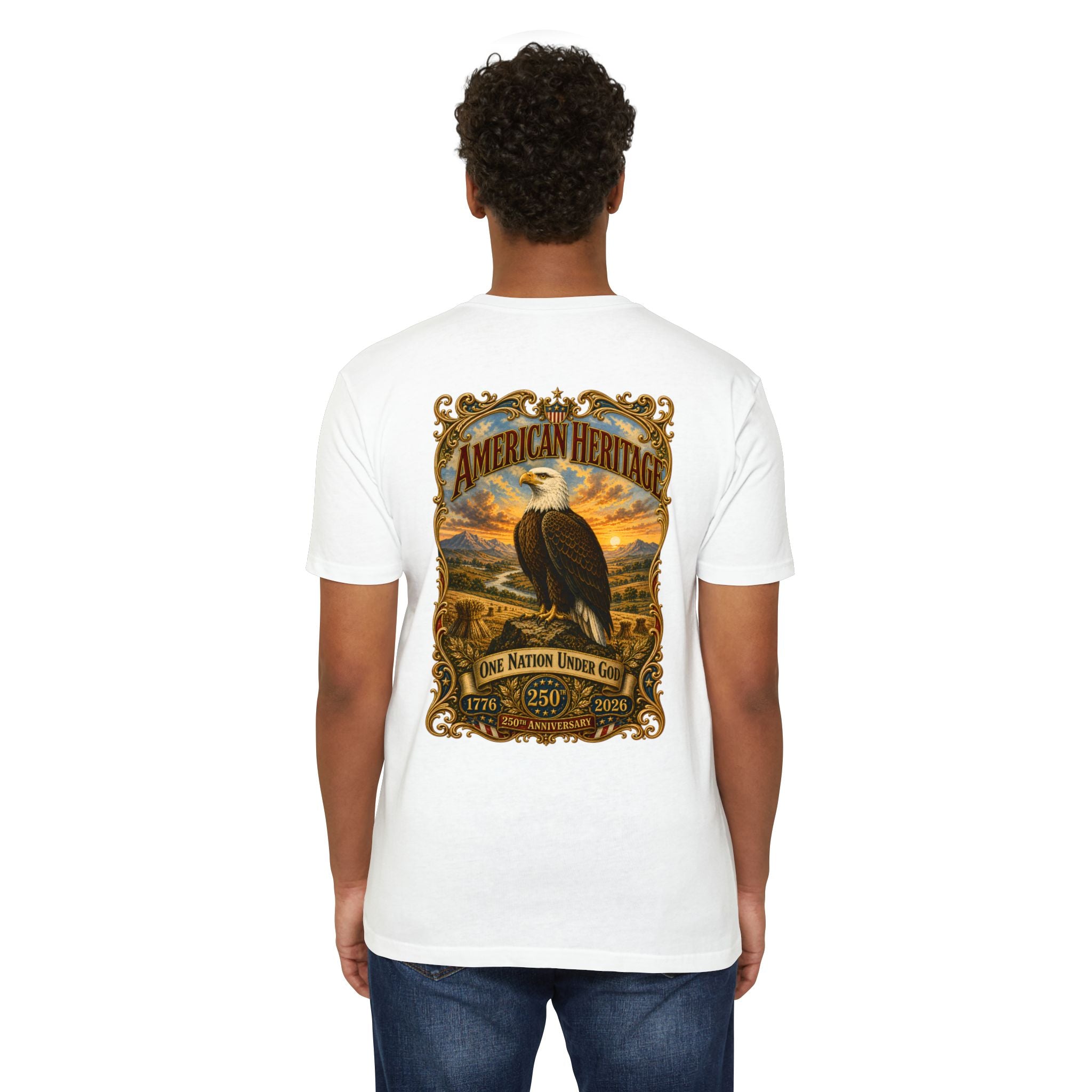 Heritage Print Co - American Heritage - One Nation Under God with Eagle - USA 250 Years - 4th of July - Next Level 6210 CVC Super Soft T-Shirt