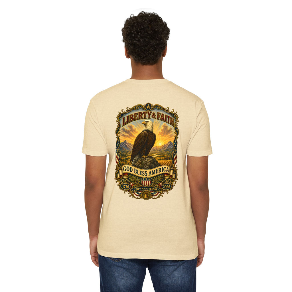 Heritage Print Co - Liberty & Faith Eagle - God Bless America - USA 250 years - 4th of July - Next Level 6210 CVC Super Soft T-Shirt