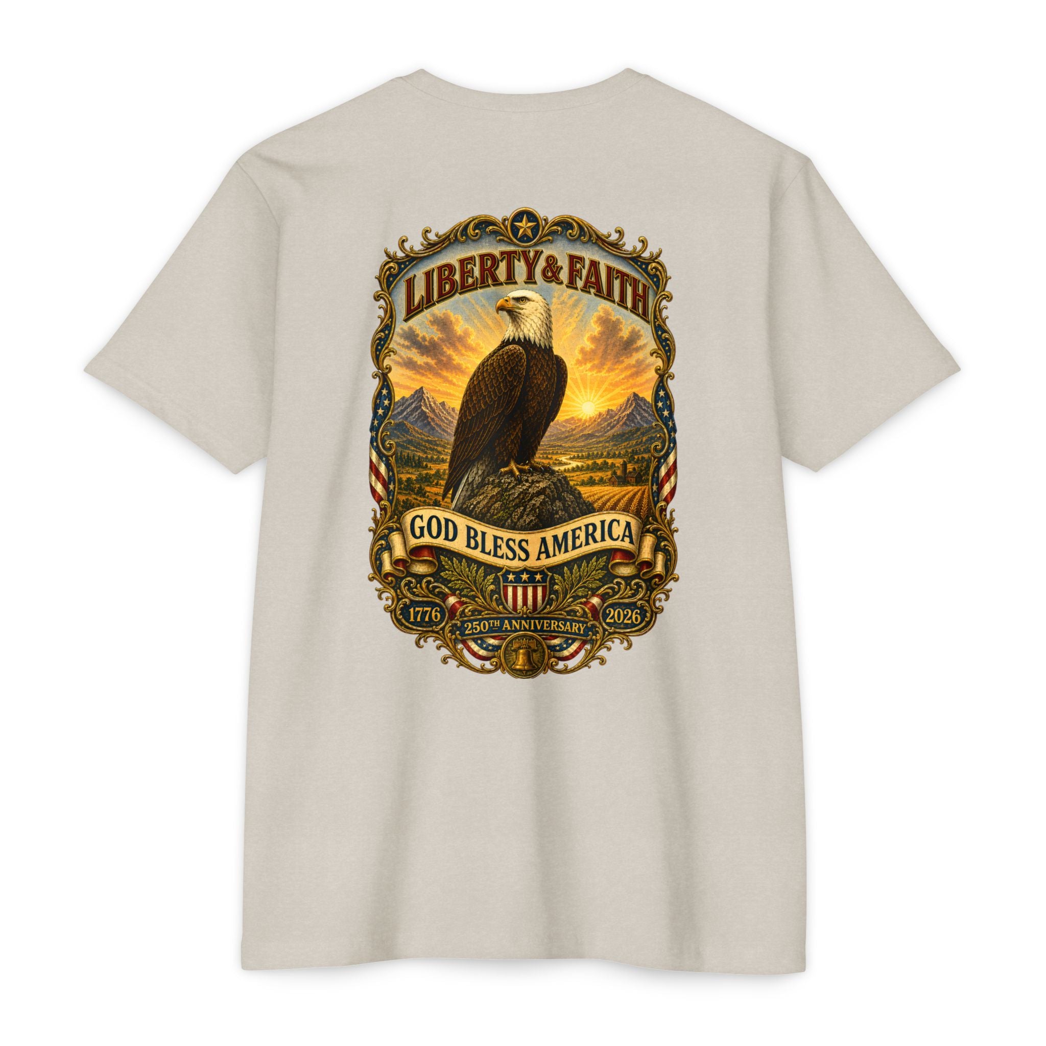 Heritage Print Co - Liberty & Faith Eagle - God Bless America - USA 250 years - 4th of July - Next Level 6210 CVC Super Soft T-Shirt