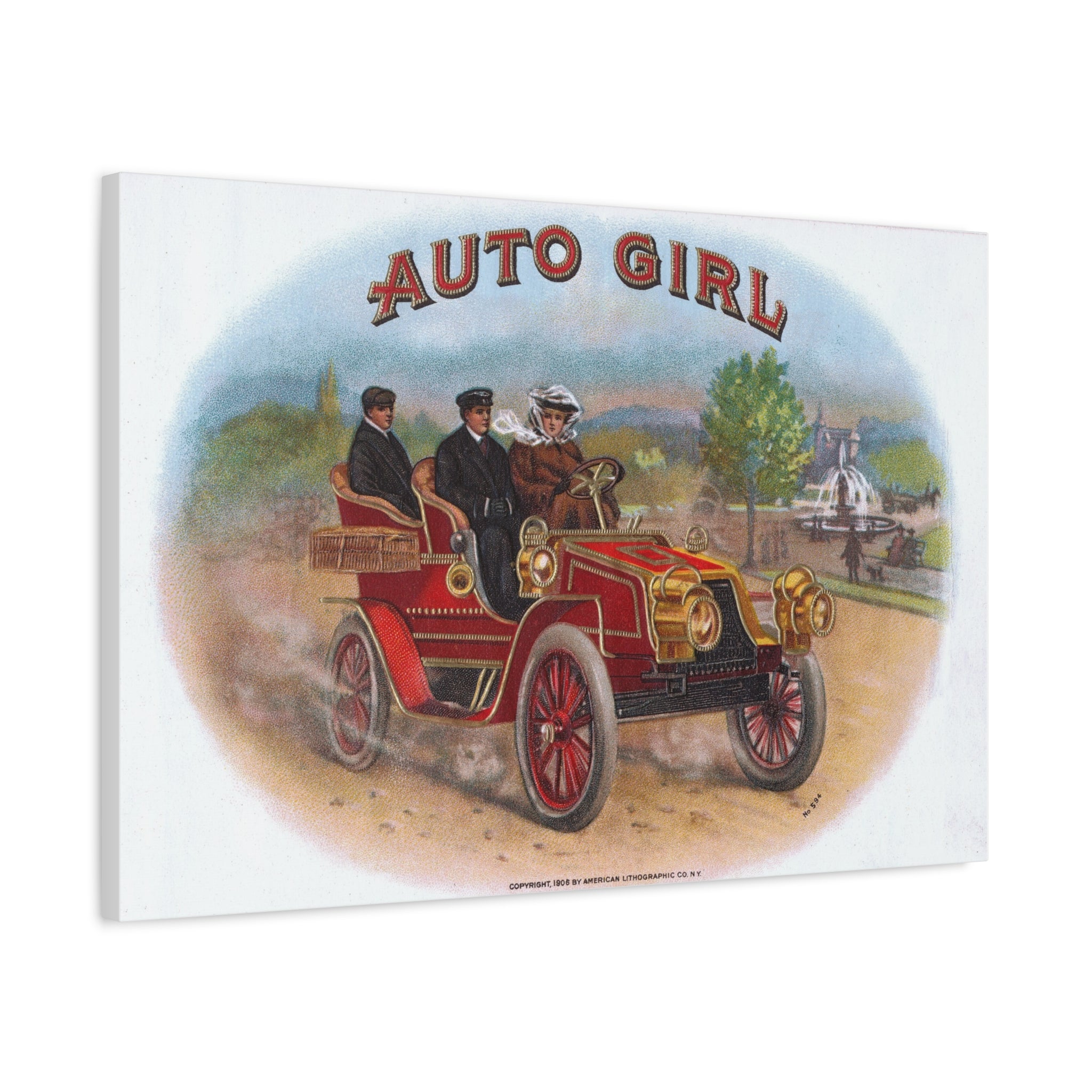 Vintage Stone Lithography Artwork - Auto Girl - Matte Canvas, Stretched, 1.25"