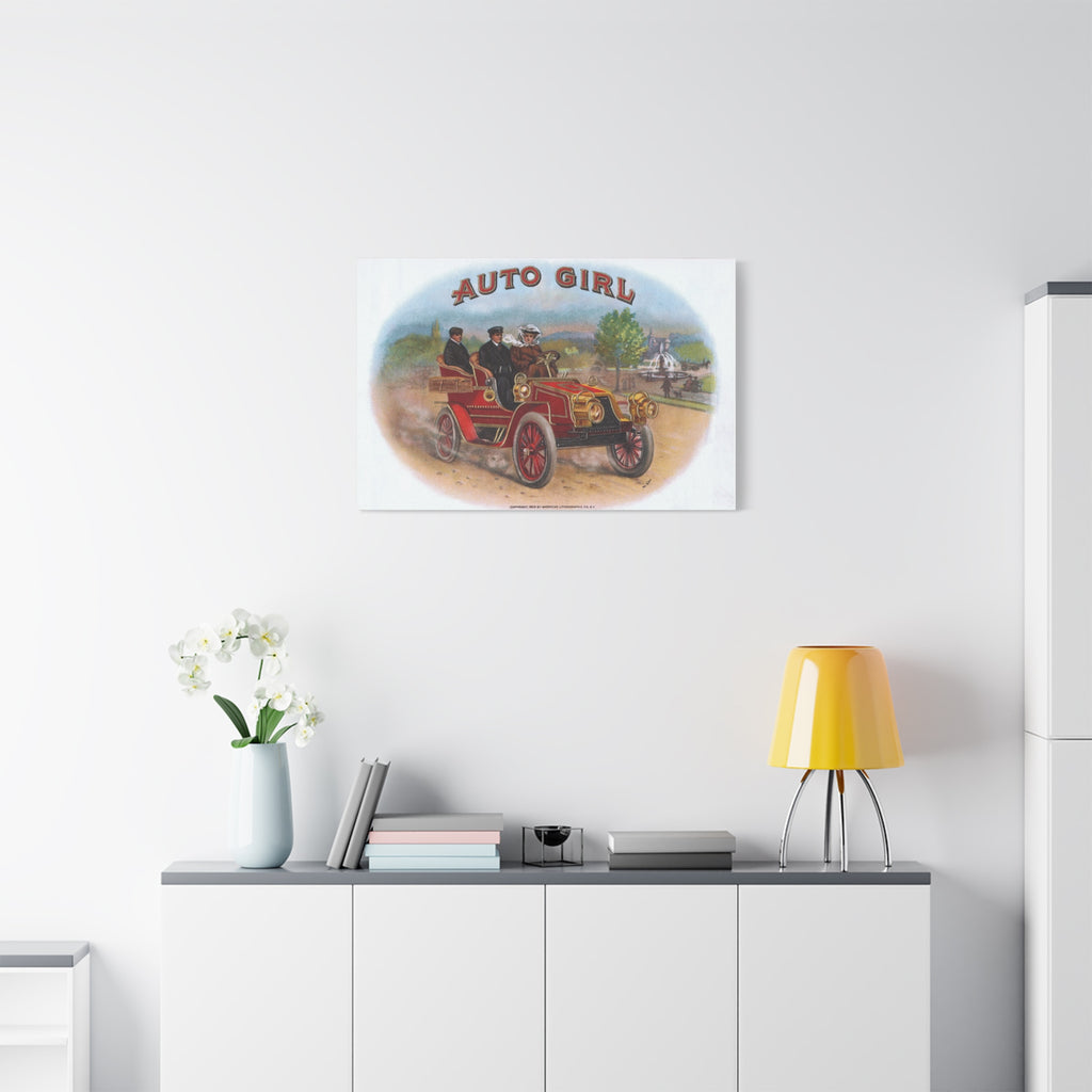 Vintage Stone Lithography Artwork - Auto Girl - Matte Canvas, Stretched, 1.25"