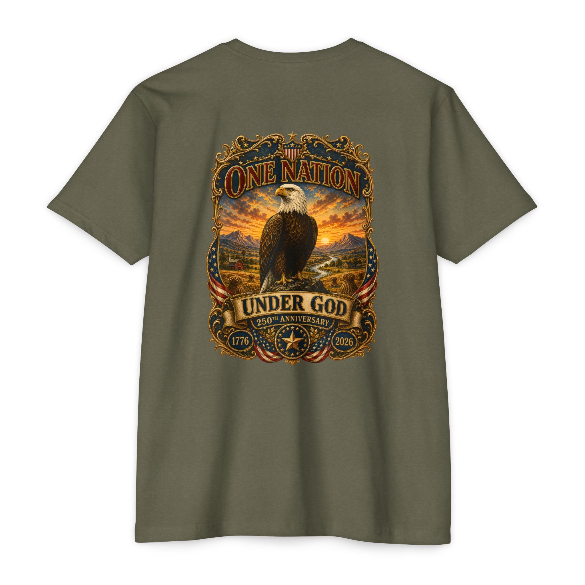 Heritage Print Co - One Nation Under God with Eagle - USA 250th Anniversary 4th of July - Next Level 6210 CVC Super Soft T-Shirt