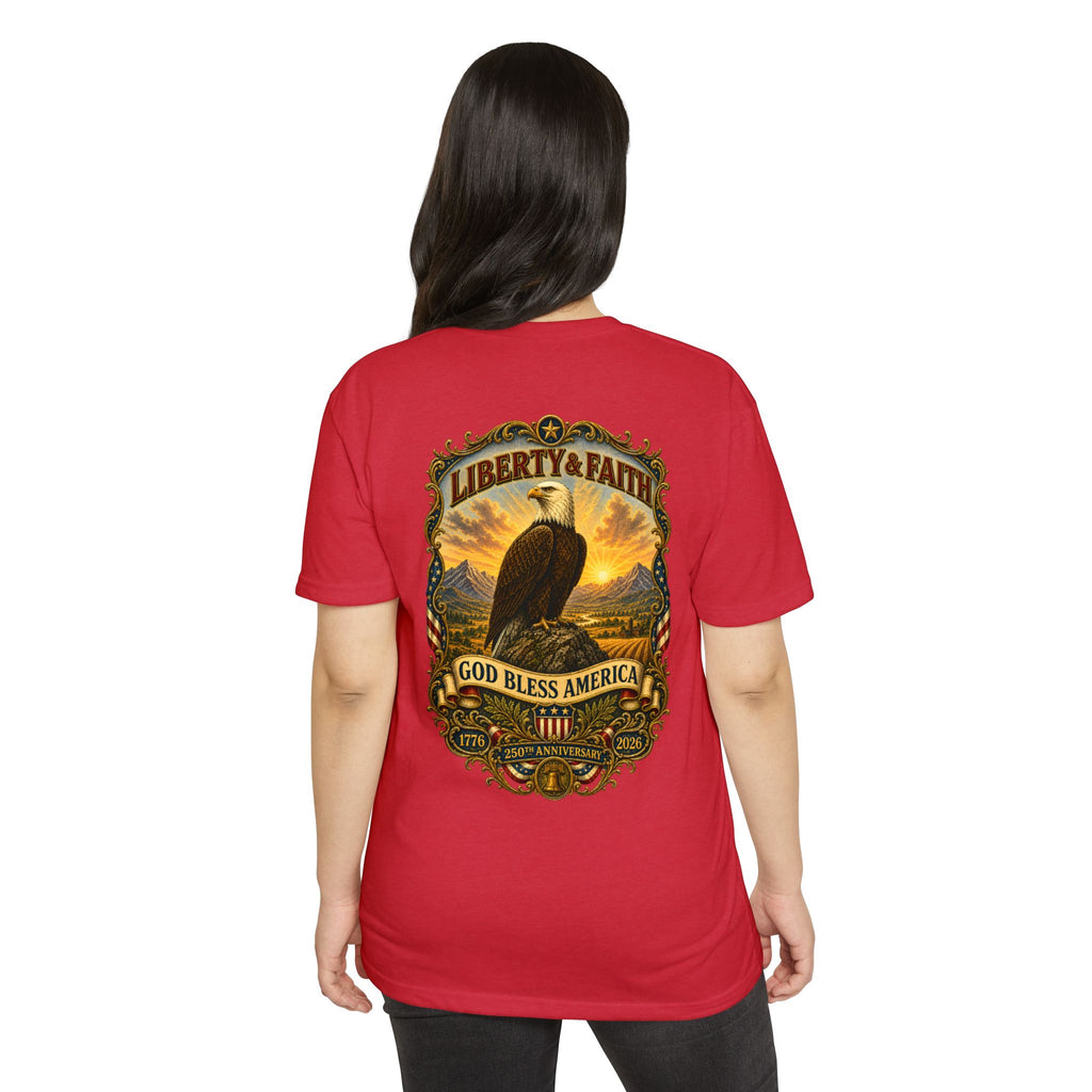 Heritage Print Co - Liberty & Faith Eagle - God Bless America - USA 250 years - 4th of July - Next Level 6210 CVC Super Soft T-Shirt