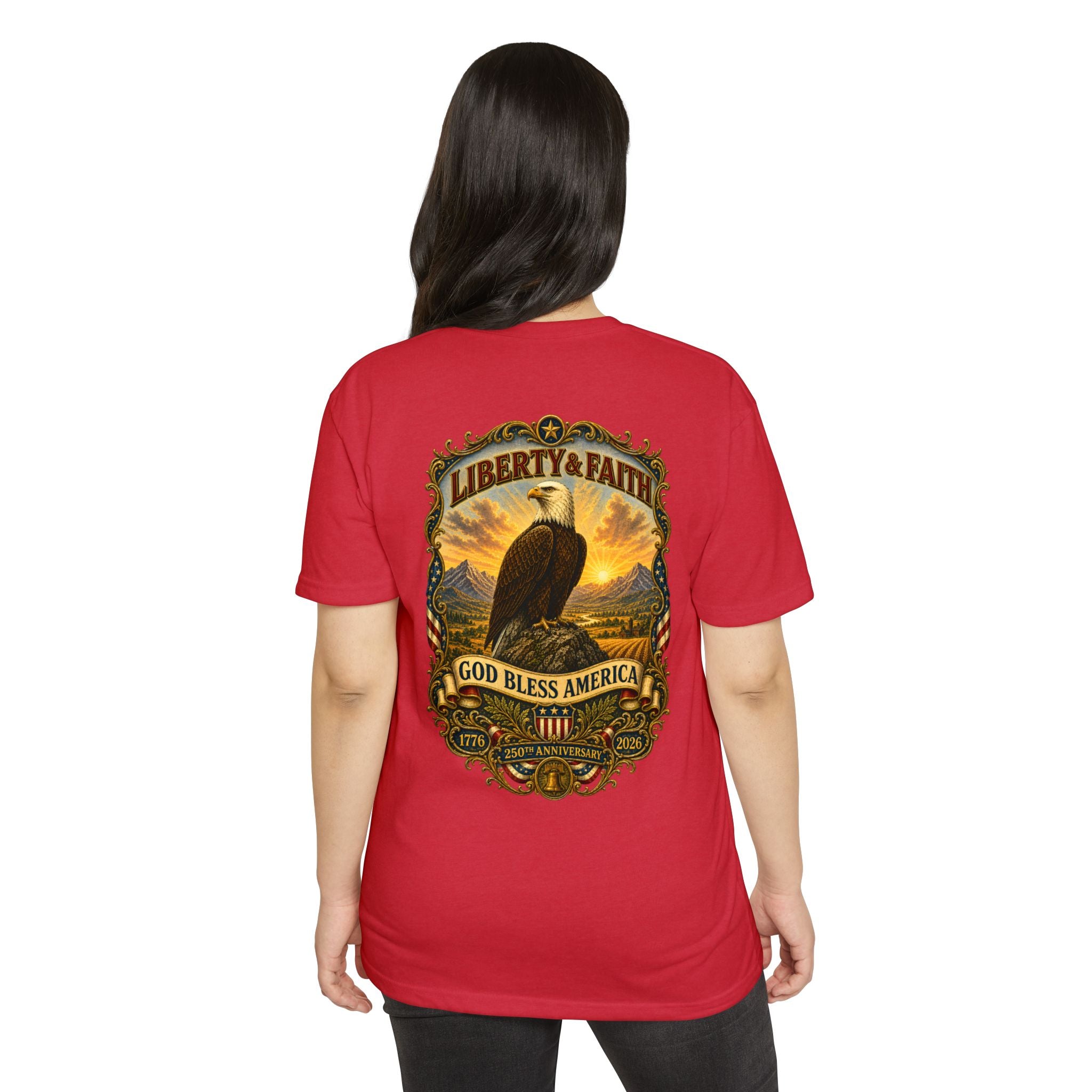 Heritage Print Co - Liberty & Faith Eagle - God Bless America - USA 250 years - 4th of July - Next Level 6210 CVC Super Soft T-Shirt