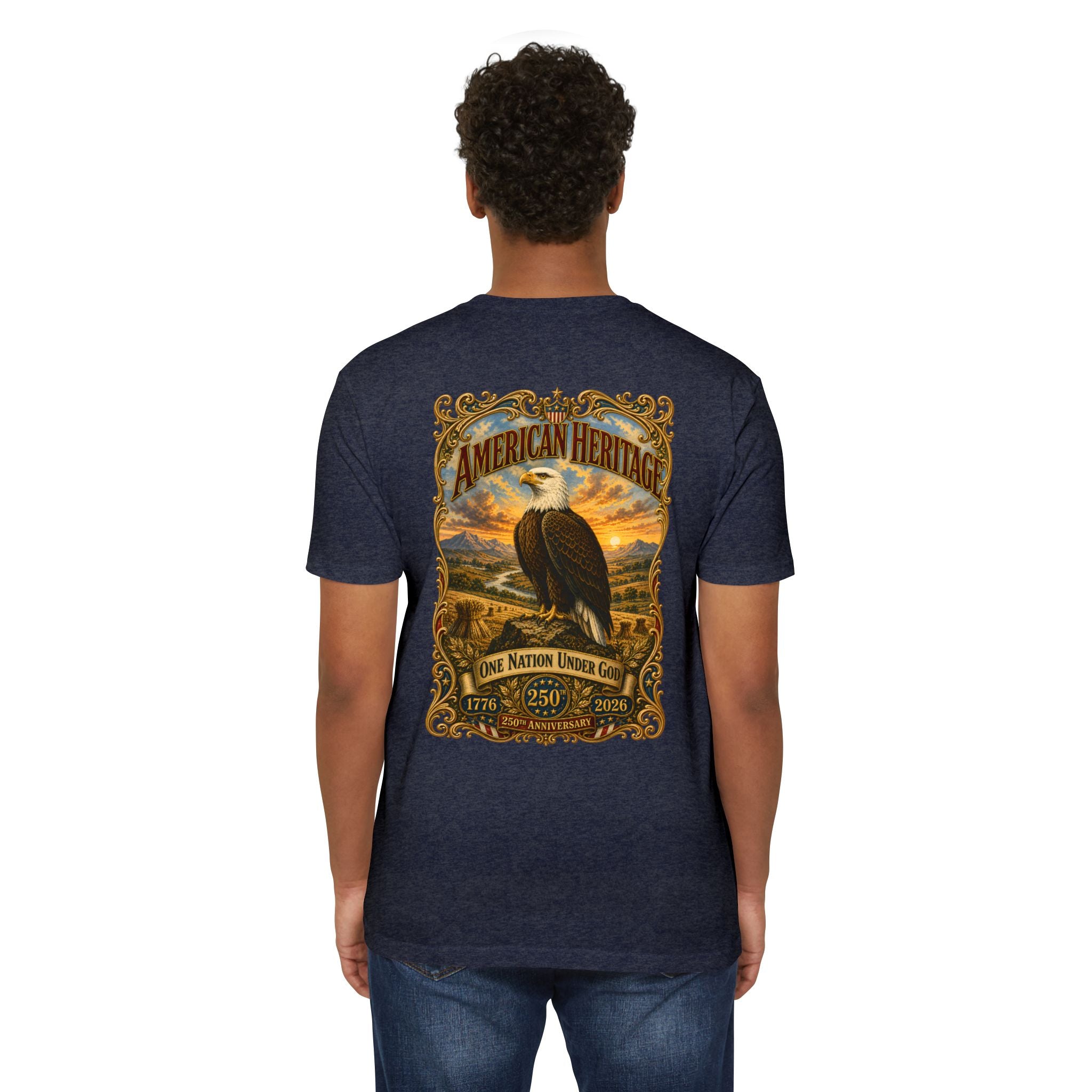 Heritage Print Co - American Heritage - One Nation Under God with Eagle - USA 250 Years - 4th of July - Next Level 6210 CVC Super Soft T-Shirt