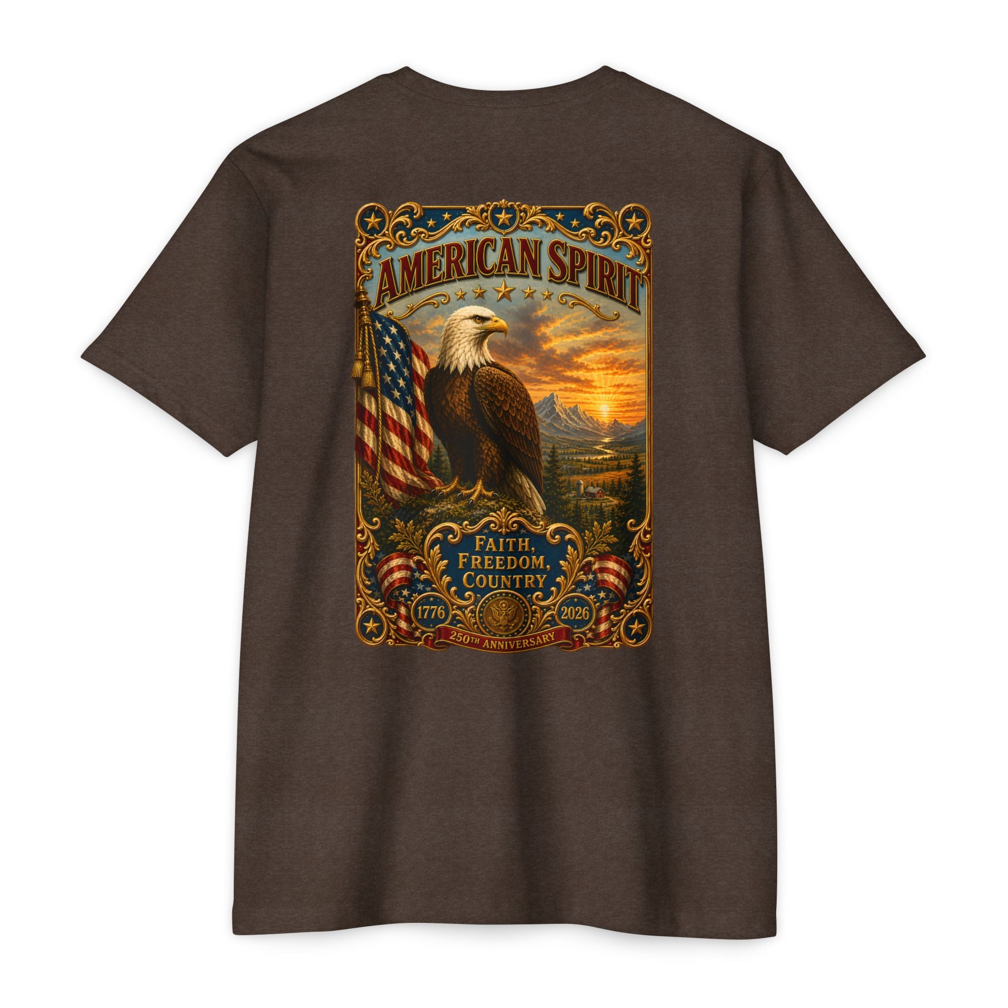 Heritage Print Co - American Spirit - Faith Freedom Country with Eagle - USA 250 years - 4th of July - Next Level 6210 CVC Super Soft T-Shirt
